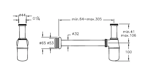 VitrA Flaschensiphon Abgangsrohr und Rosette Chrom, G 1 ¼″, verstellbar