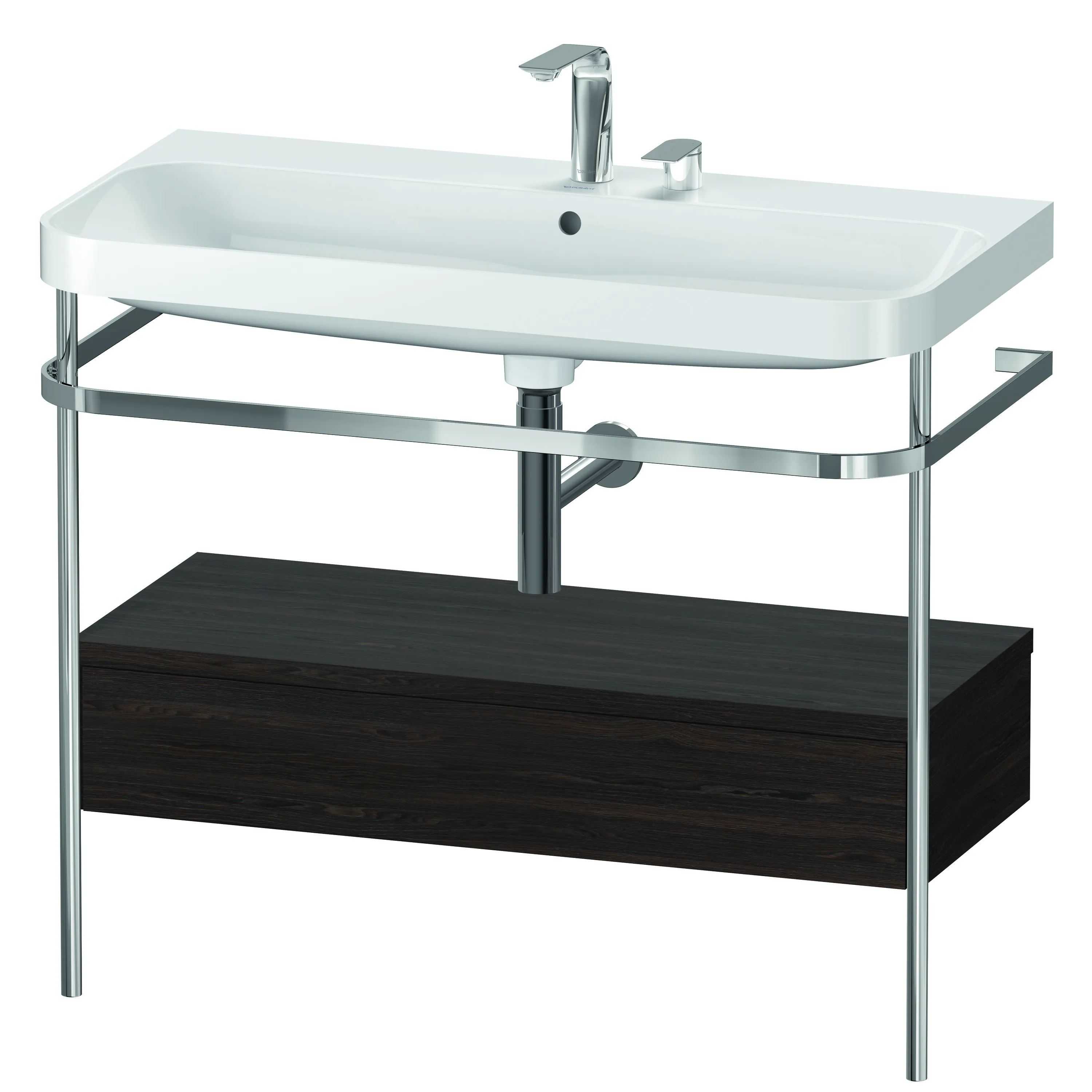 Duravit Waschtischunterschrank c-shaped Set mit Metallkonsole und Schubkasten „Happy D.2 Plus“ 97,5 × 85 × 49 cm Nussbaum gebürstet