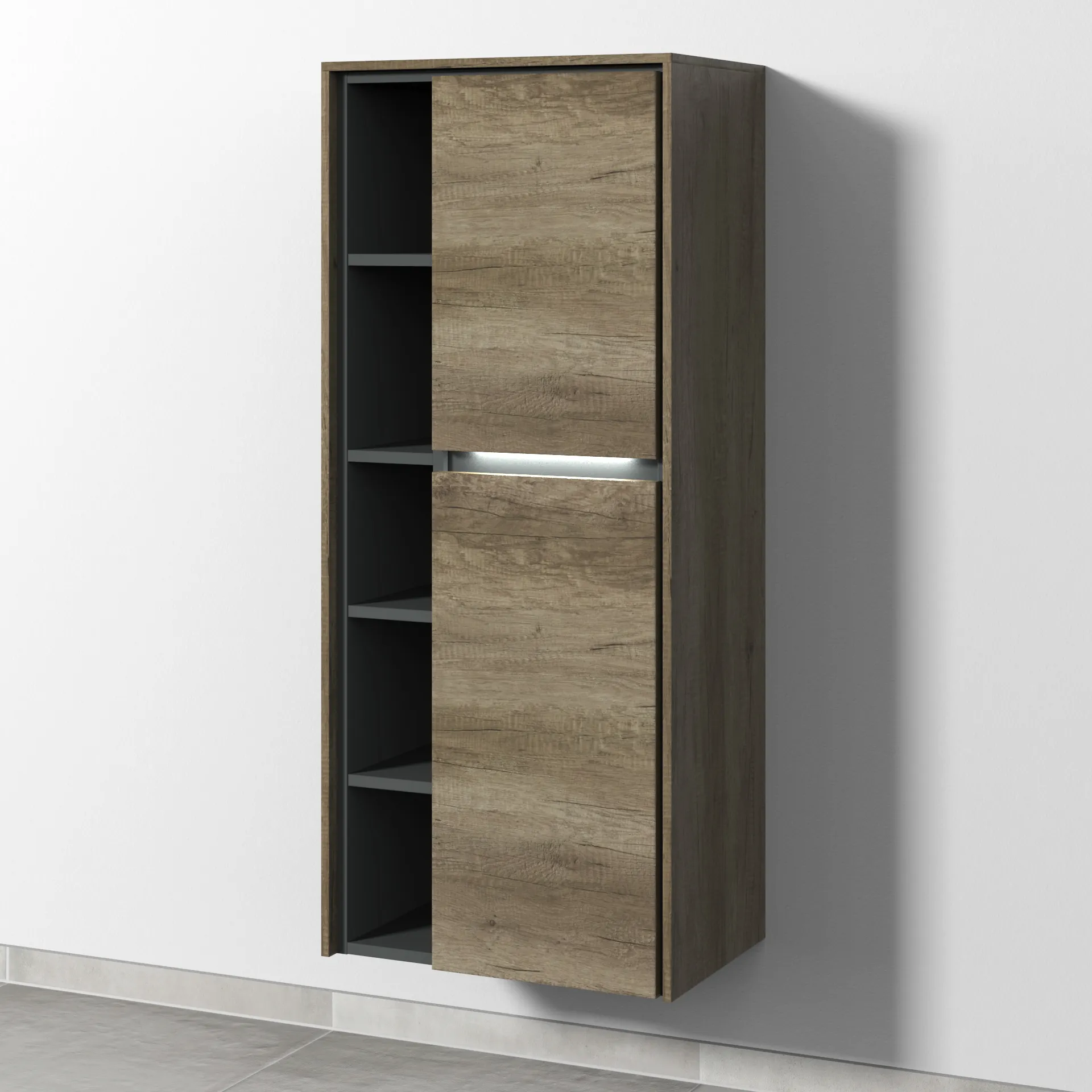 Sanipa Hochschrank „Twiga“ 525 × 1241 × 350 mm in Eiche Nebraska, Anschlag rechts, mit Beleuchtung