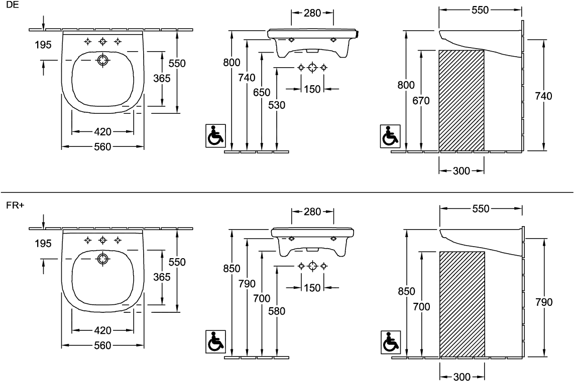 Villeroy & Boch Wandwaschtisch „ViCare“ 555 × 540 × 195 mm, mit Hahnlochbohrung in Weiß Alpin Villeroy & Boch Wandwaschtisch „ViCare“ 555 × 540 × 195 mm, mit Hahnlochbohrung in Weiß Alpin