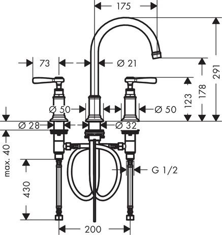 3-Loch Waschtischarmatur 180 Axor Montreux Standmodell Hebelgriff chrom