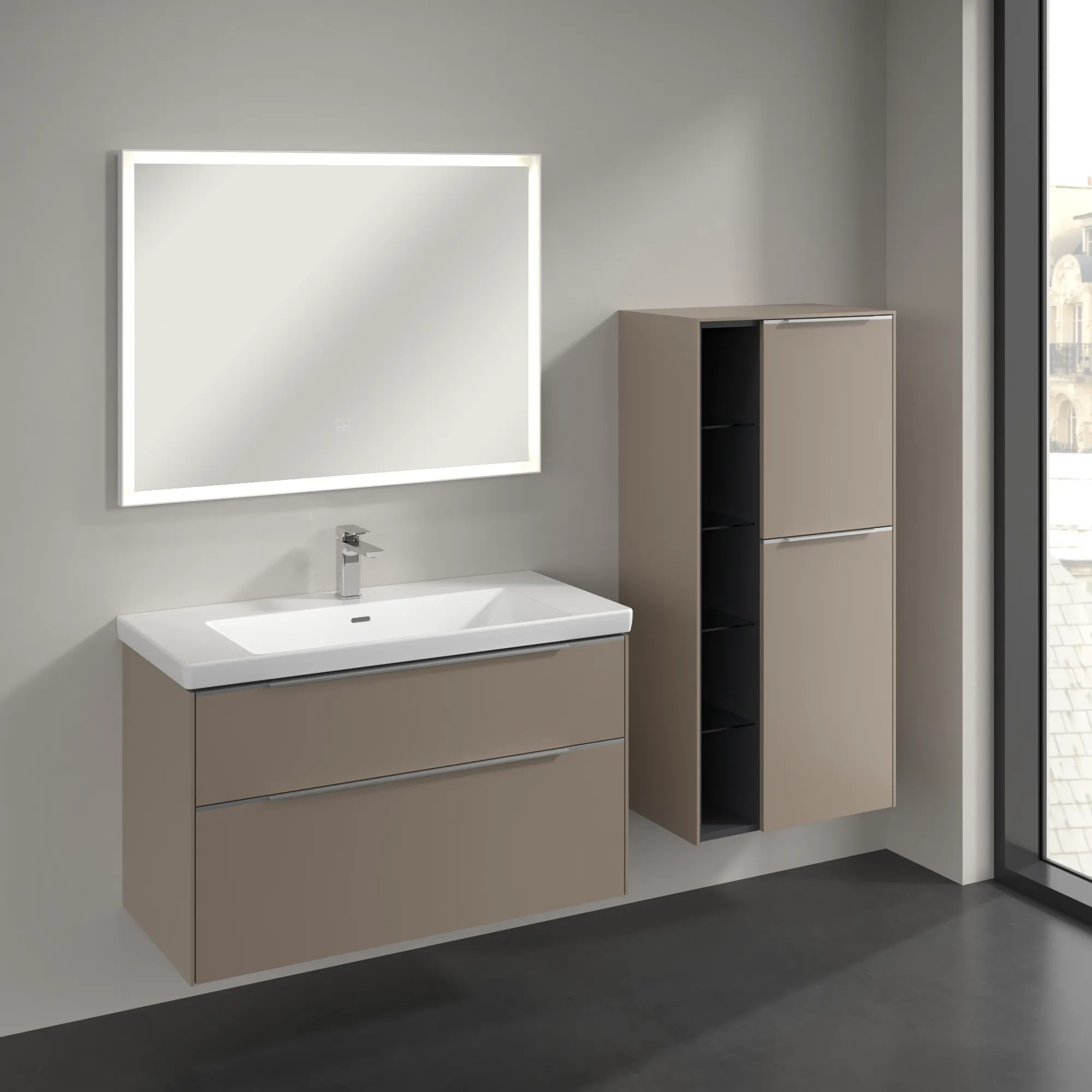 Villeroy & Boch Subway 3.0 Mittelschrank C59900, 574 x 1200 x 362 mm, 2 Türen, Anschlag (Scharnier) rechts, Farbe: VM Taupe