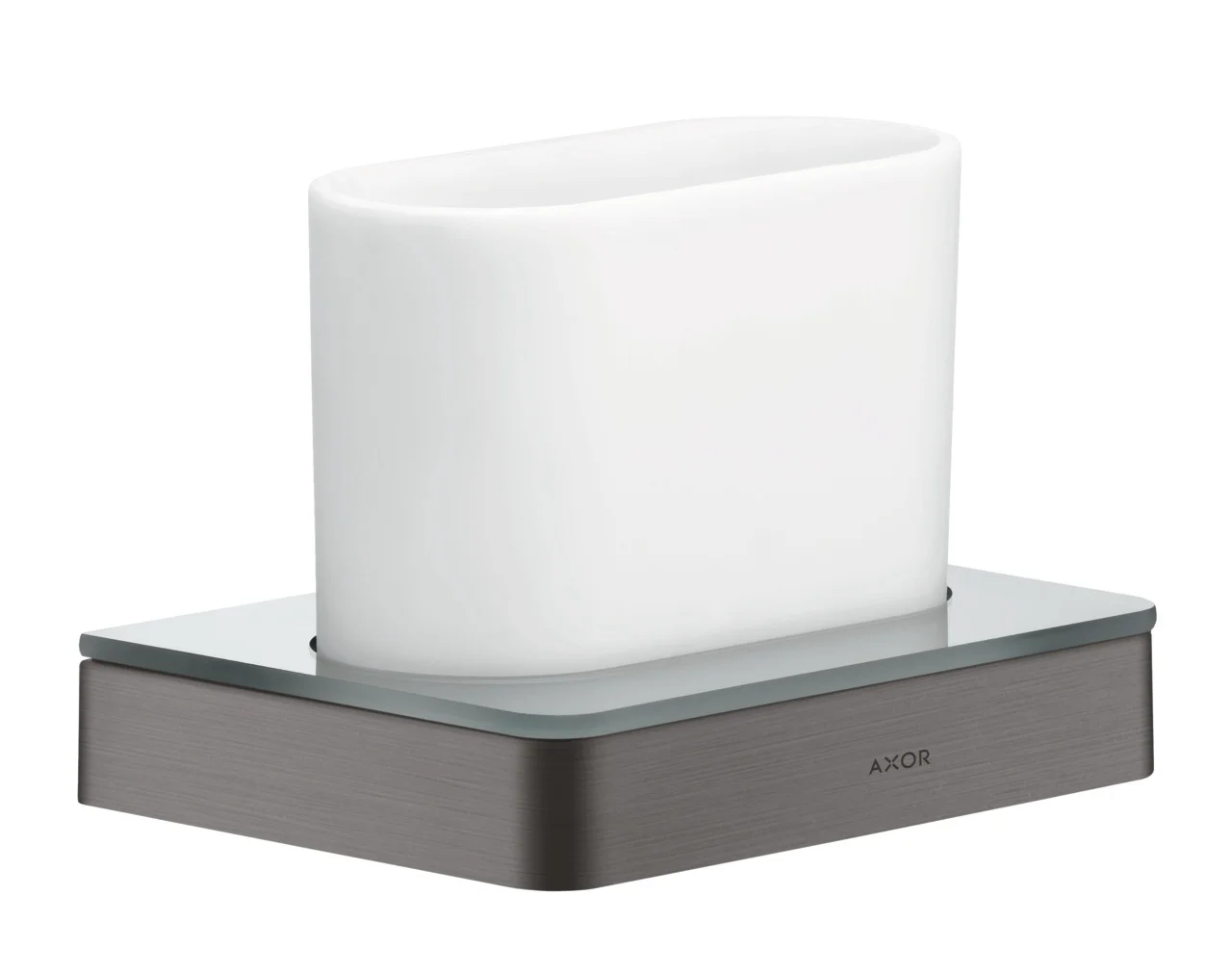 Hansgrohe Axor Universal Softsquare Zahnputzbecher Brushed Black Chrome, Wandmontage, Metall/Glas, Bohrabstand 108 mm, Bohrloch Ø 6 mm