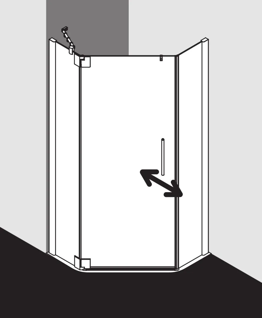 Kermi Duschdesign Fünfeck-Duschkabine mit Pendeltür links mit Festfeldern für gleichschenklige Wannen „PASA XP“ Glas Klar, Profile Silber Mattglanz, BV: 870 - 900 mm GAK: 855 - 885 mm WE: 880 - 910 mm H: 1850 mm