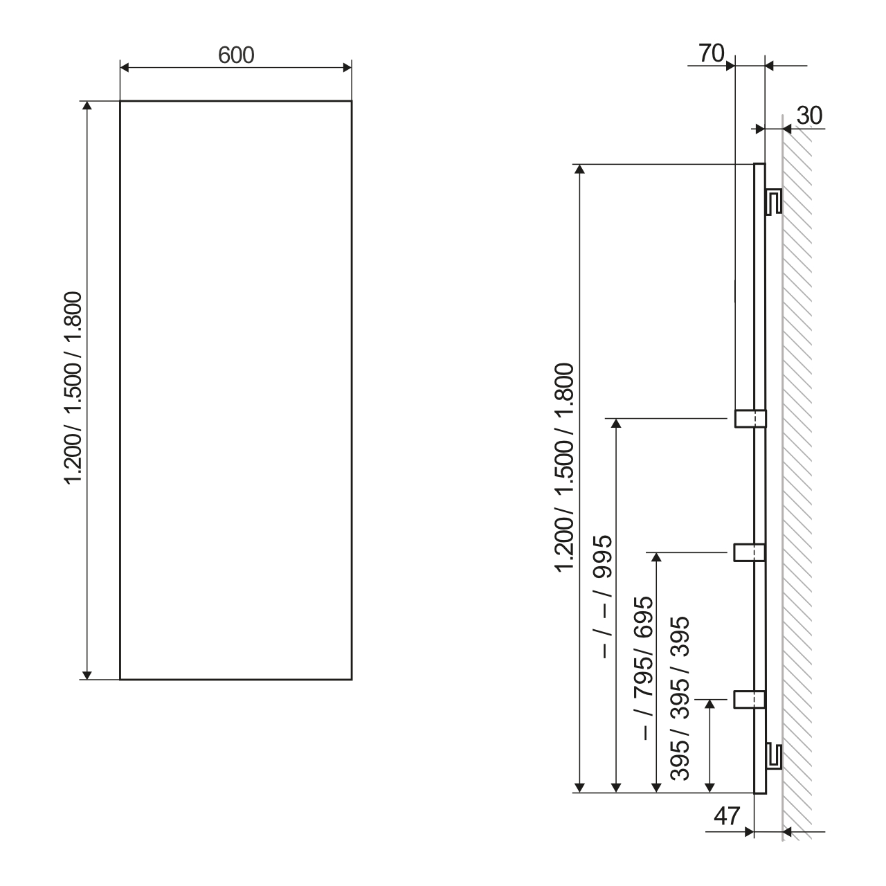 Design-Infrarotheizkörper „Retango“ mit Metallfront 60 × 150 cm in Graphit-Schwarz