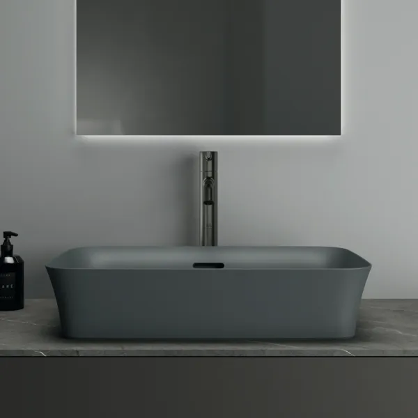 Waschtischplatte Conca, aus Keramik, 1202x505x6mm, Marmor Noir Desir
