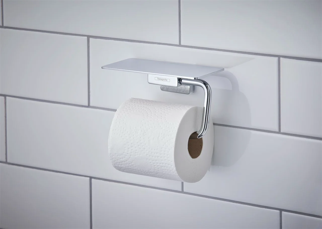 Hansgrohe AddStoris Q Toilettenpapierhalter mit Ablage, Chrom, Wandmontage, Metall, 150 mm Ablagefläche