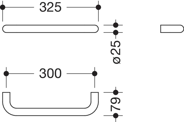 Haltegriff, Edelstahl, PVD beschichtet, Achsmaß 300 mm, 79 mm tief, Durchmesser 25 mm, in Farbe CK (Messing glänzend) Haltegriff, Edelstahl, PVD beschichtet, Achsmaß 300 mm, 79 mm tief, Durchmesser 25 mm, in Farbe CK (Messing glänzend)