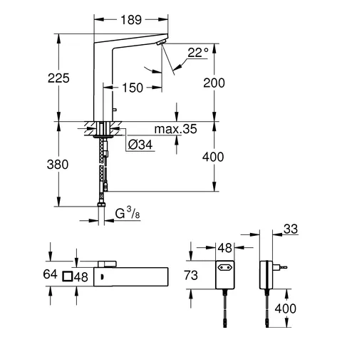 Infrarot-Elektronik für Waschtisch Eurocube E 36440, DN 15 mit Mischung und variabel einstellbarem Temperaturbegrenzer, mit Steckertrafo 100-230 V AC, 50-60 Hz, 6 V DC, chrom Infrarot-Elektronik für Waschtisch Eurocube E 36440, DN 15 mit Mischung und variabel einstellbarem Temperaturbegrenzer, mit Steckertrafo 100-230 V AC, 50-60 Hz, 6 V DC, chrom