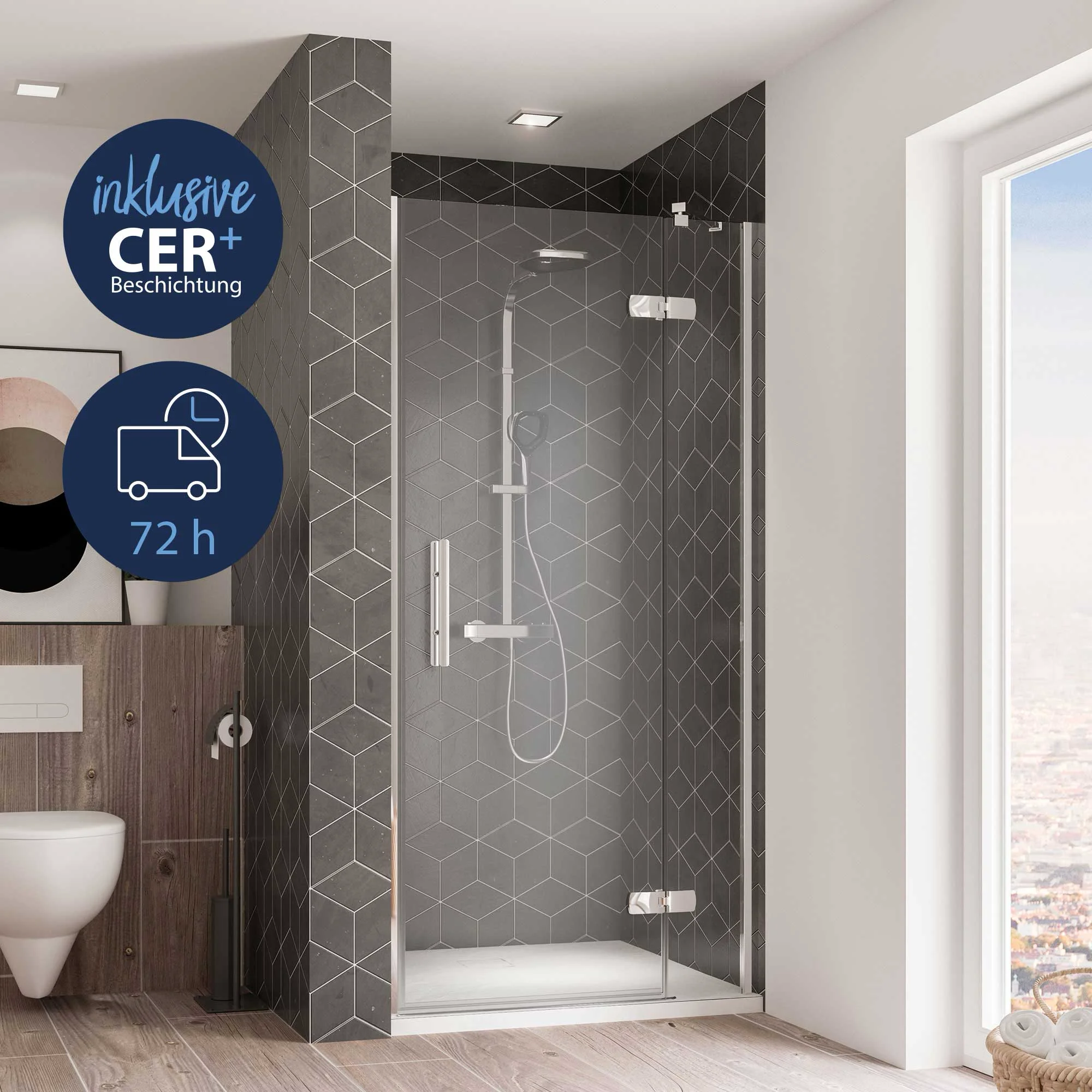 Breuer QUICK 72 Avanta Drehtür mit Festteil für Nische, Alu chromeffekt, 900 mm, Wanneneinbaumaß 885-915 mm Breuer QUICK 72 Avanta Drehtür mit Festteil für Nische, Alu chromeffekt, 900 mm, Wanneneinbaumaß 885-915 mm