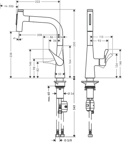 Spültischmischer 240 Metris Select M71 Ausziehbrause 2jet chrom