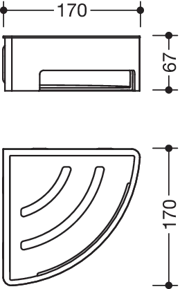 Duschkorb des Systems 900, Halter aus Edelstahl, PVD, Einsatz aus Kunststoff, schwarz, H: 67 mm, Schenkellänge 170 mm, in Farbe CK (messing glänzend)