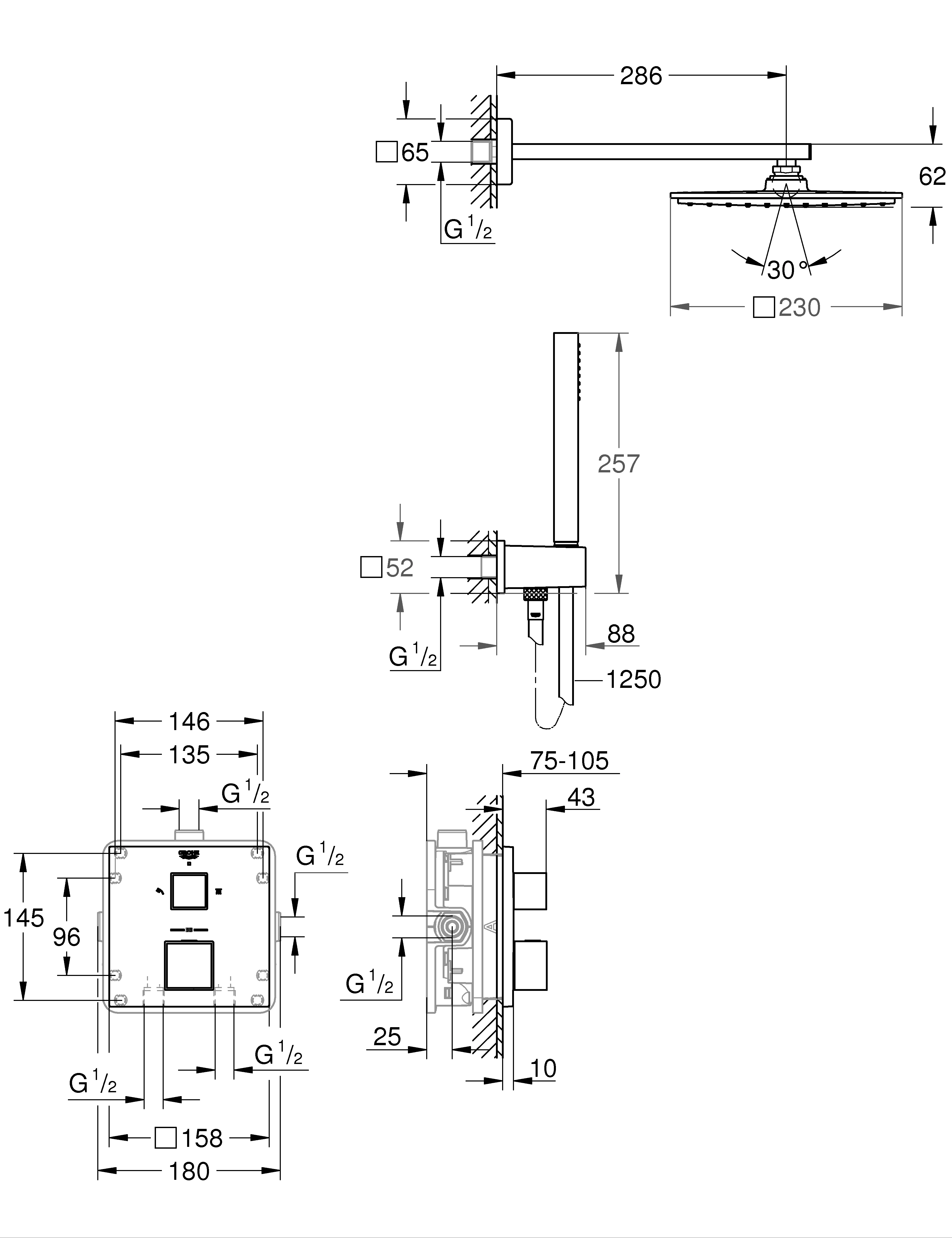 Duschsystem Unterputz Grohtherm Cube 34741, mit Grohtherm Cube Thermostat, Rainshower Allure 230 Metall-Kopfbrause, Euphoria Cube Handbrause, chrom