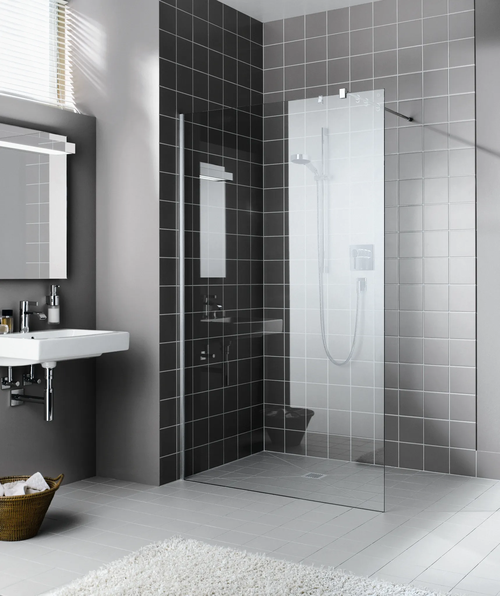 Kermi Duschdesign Walk-In-Duschkabine WALK-IN Wall „FILIA“ Glas Klar, Profile Silber Hochglanz, BV: 775 - 775 mm H: 2000 mm