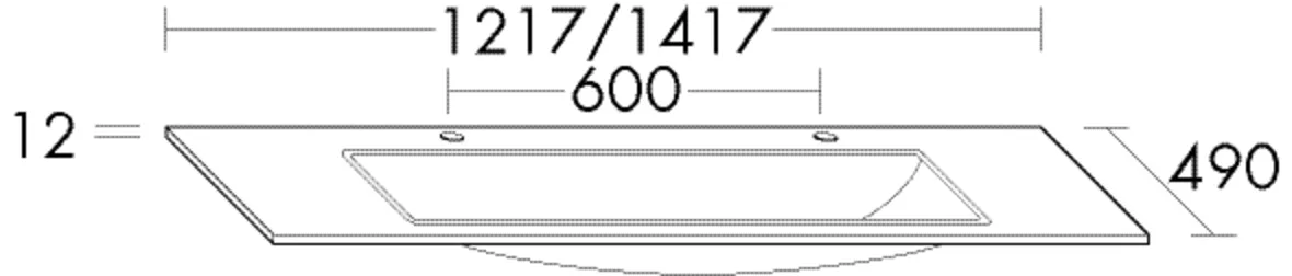 Keramik-Waschtisch Sys30 K2 Standard von burgbad – weiß glänzend, Maße: 1.217 x 490 mm, Becken: 1.070 x 306 mm, Muldentiefe 120 mm