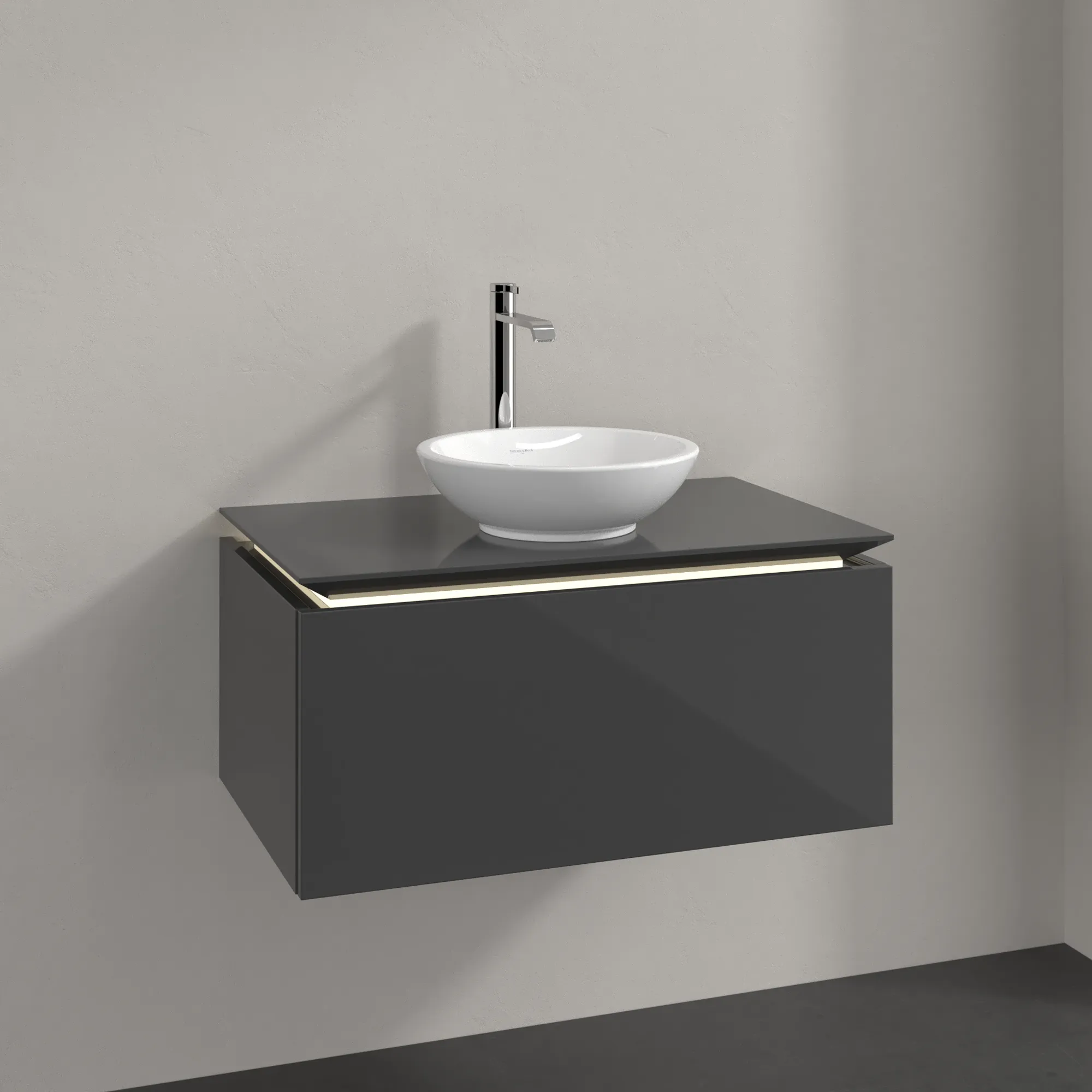 Villeroy & Boch Waschtischunterschrank „Legato“ für Schrankwaschtisch 800 × 380 × 500 mm Glossy Grey, für Becken mittig