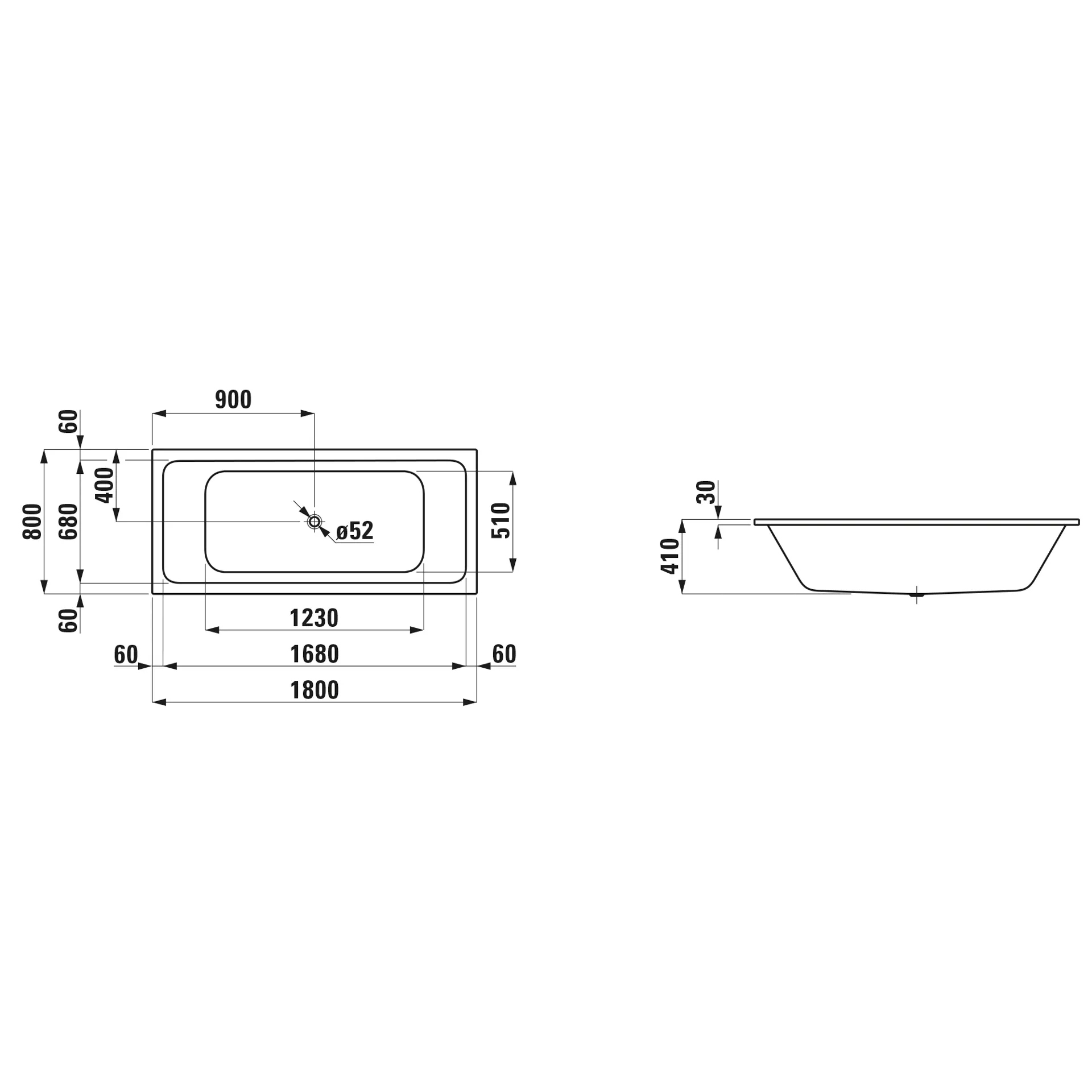 Laufen Badewanne „PRO S“ 800 mm in Weiß