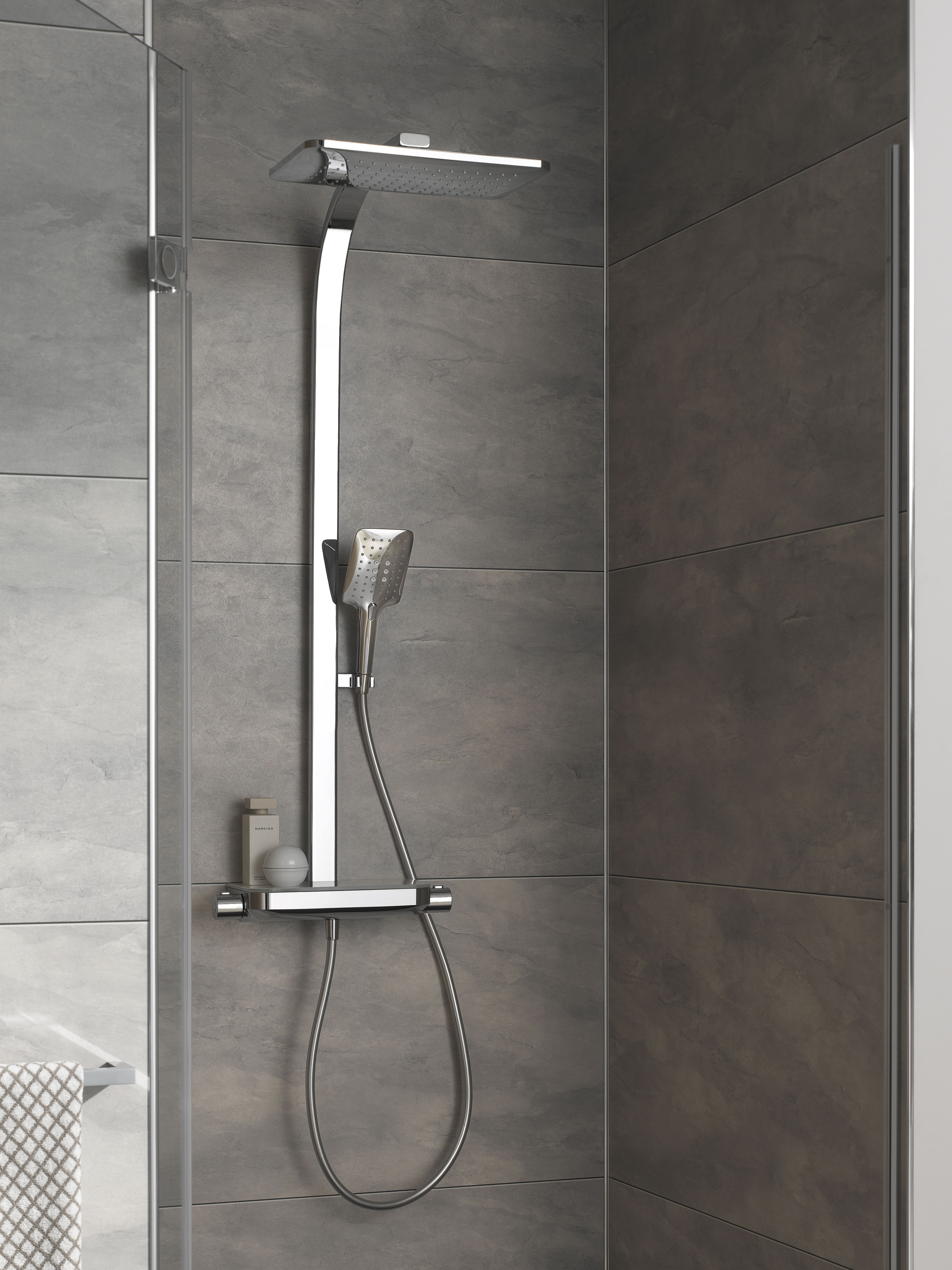HSK Shower-Set Duschthermostat mit Ablage „RS 200 AquaTray“ in weiß / chrom