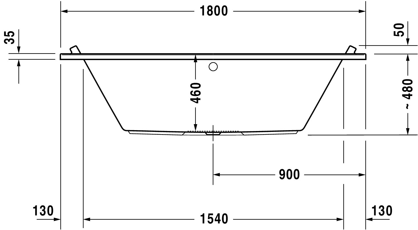 Duravit Badewanne „Starck“ rechteck 180 × 80 cm, Mittelablauf 