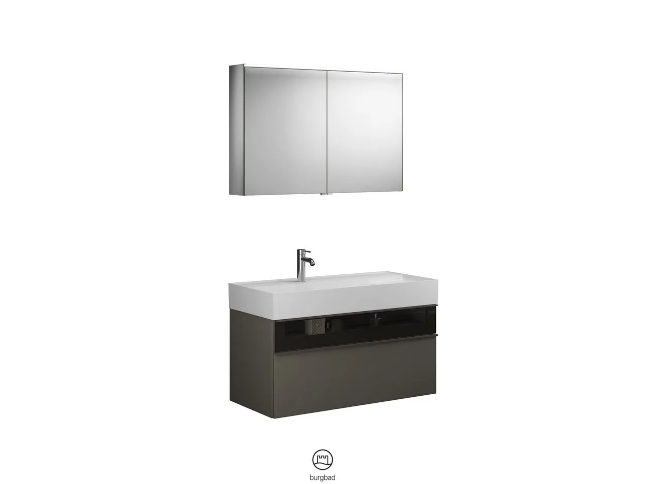 Burgbad Yumo Badmöbelset SFKZ102, Spiegelschrank mit Mineralguss-Waschtisch und -Unterschrank, Breite 1015 mm, Tiefe 470 mm Burgbad Yumo Badmöbelset SFKZ102, Spiegelschrank mit Mineralguss-Waschtisch und -Unterschrank, Breite 1015 mm, Tiefe 470 mm