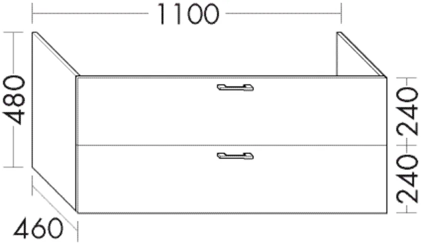 Waschtischunterschrank Sys30 von burgbad - 1 Schublade oben mit Siphonausschnitt, 1 Auszug unten, 480 mm hoch, 1.100 mm breit, 460 mm tief