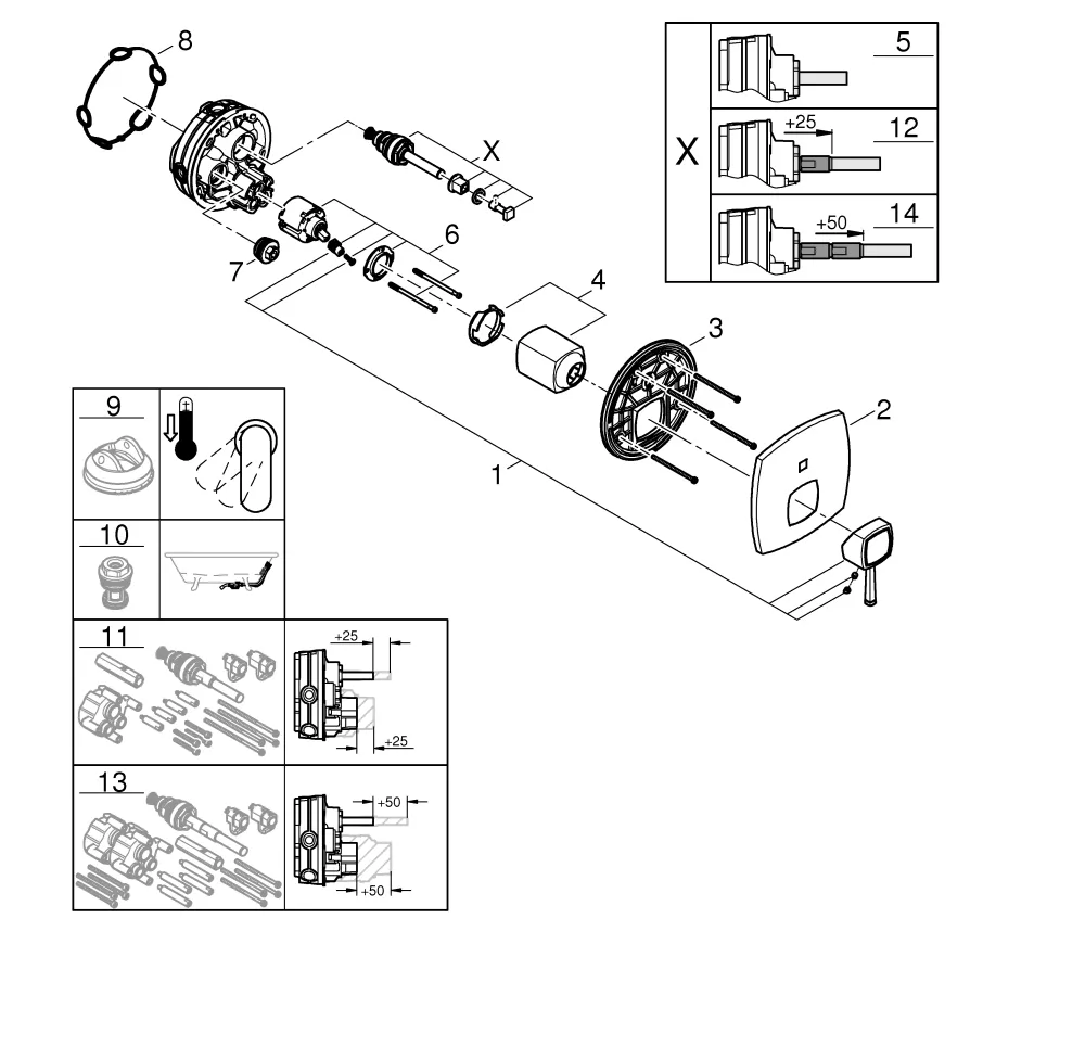 Einhand-Wannenbatterie Grandera 24260, Fertigmontageset für Rapido SmartBox, chrom