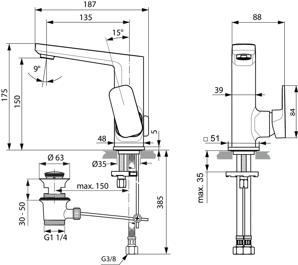 Ideal Standard Waschtischarmatur Tonic II, hoher Auslauf, 5 l/min., Ablaufgarnitur, 135mm Ausladung, Chrom Ideal Standard Waschtischarmatur Tonic II, hoher Auslauf, 5 l/min., Ablaufgarnitur, 135mm Ausladung, Chrom