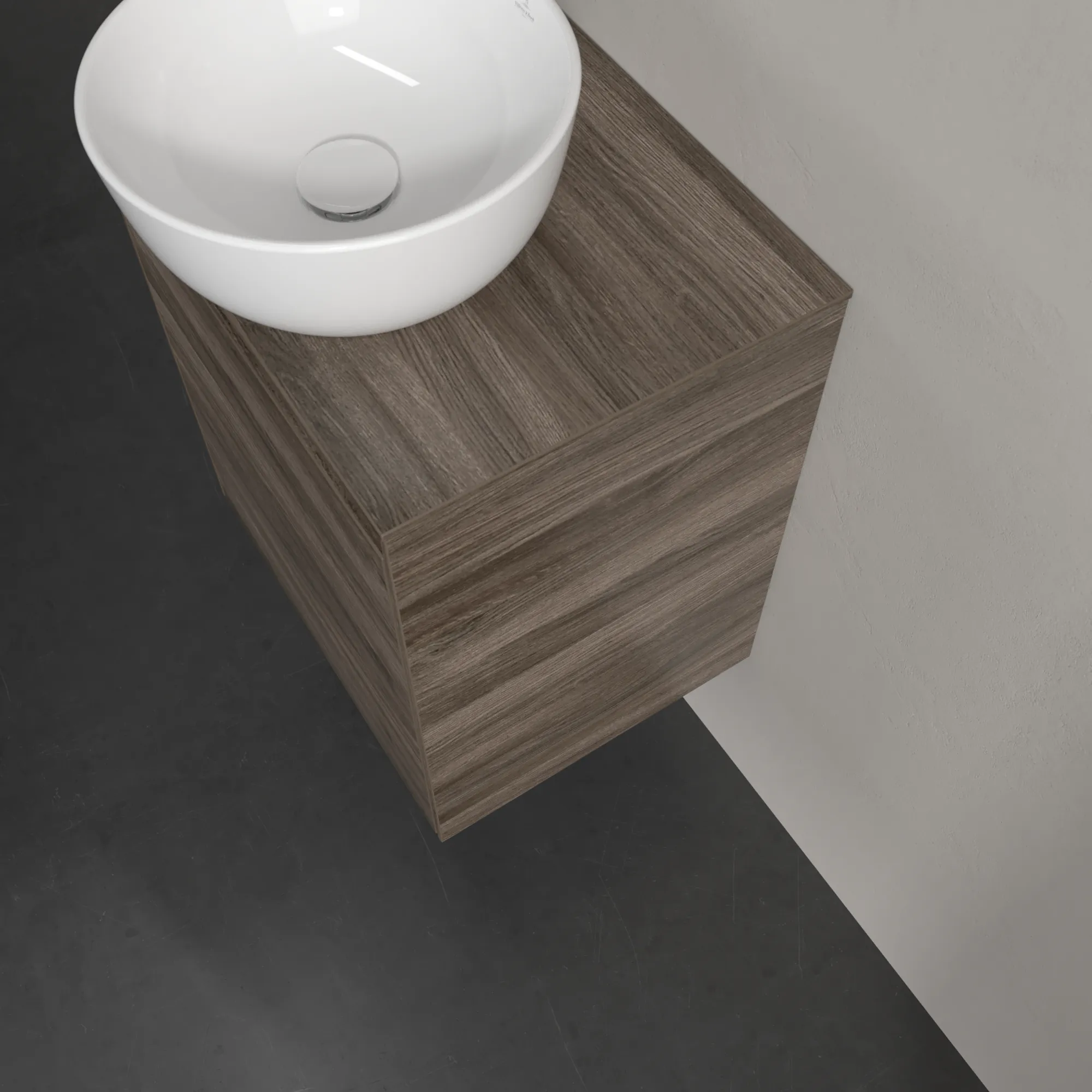 Villeroy & Boch Waschtischunterschrank „Collaro“ 500 × 548 × 380 mm Stone Oak, für Becken mittig, Anschlag rechts, mit Beleuchtung Villeroy & Boch Waschtischunterschrank „Collaro“ 500 × 548 × 380 mm Stone Oak, für Becken mittig, Anschlag rechts, mit Beleuchtung