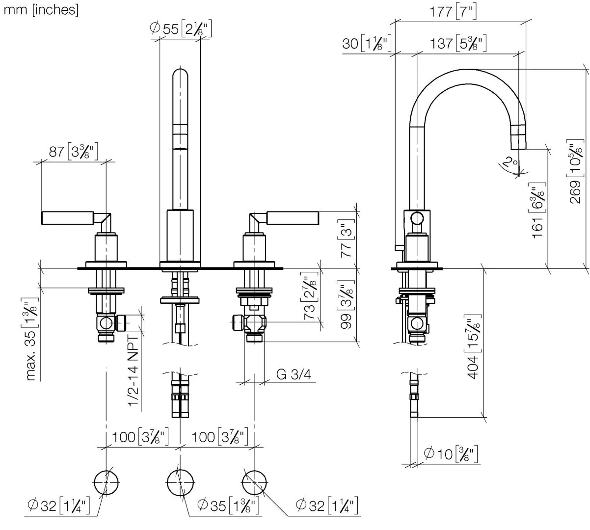 Waschtisch-Dreilochbatterie mit Ablaufgarnitur TARA Chrom 20710882