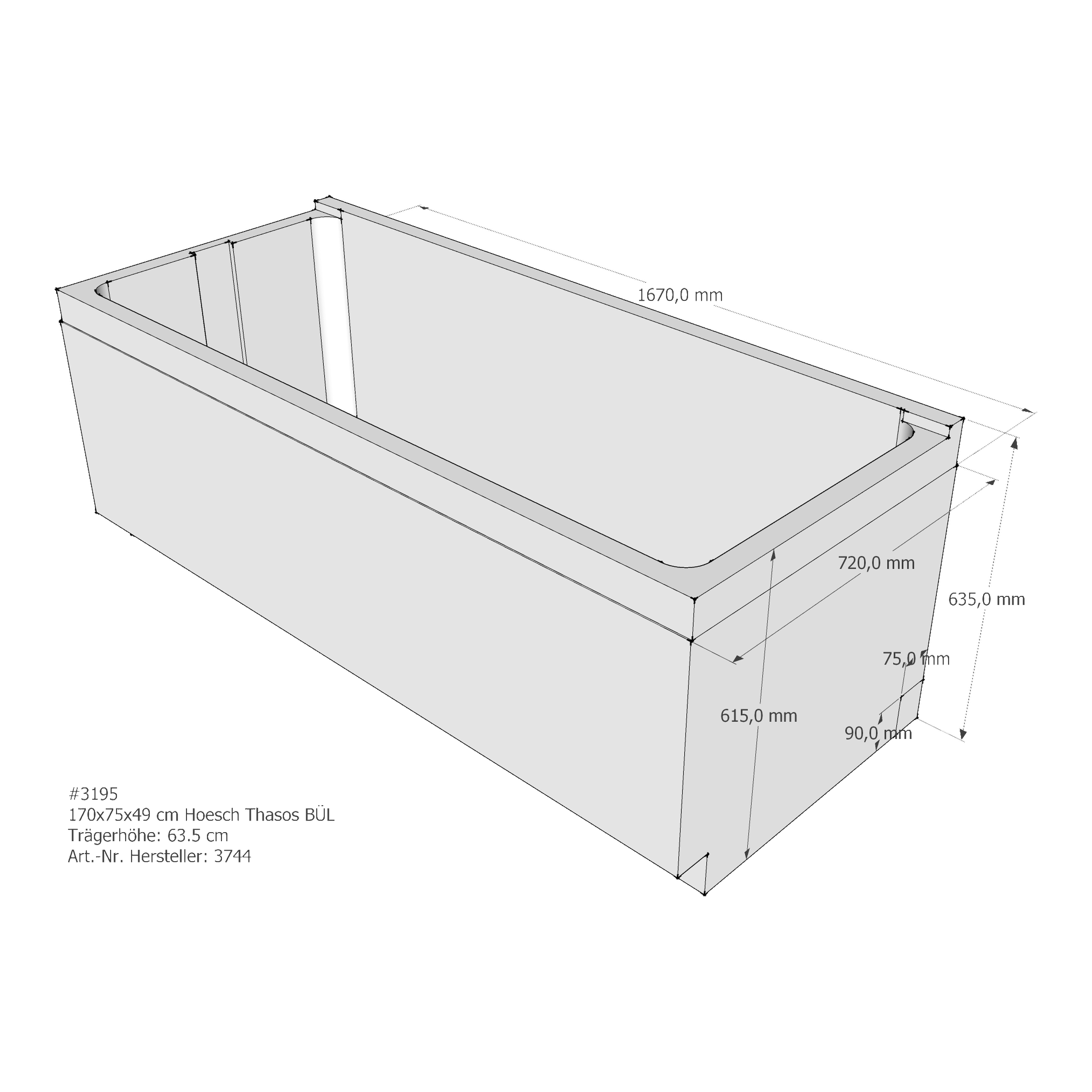 Badewannenträger für Hoesch Thasos 1700×750 BÜL links 170 × 75 × 49 cm Badewannenträger für Hoesch Thasos 1700×750 BÜL links 170 × 75 × 49 cm