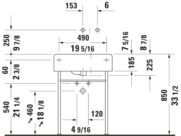 Wandwaschtisch „Scola“, mit Überlauf, Hahnlochposition mittig Wandwaschtisch „Scola“, mit Überlauf, Hahnlochposition mittig