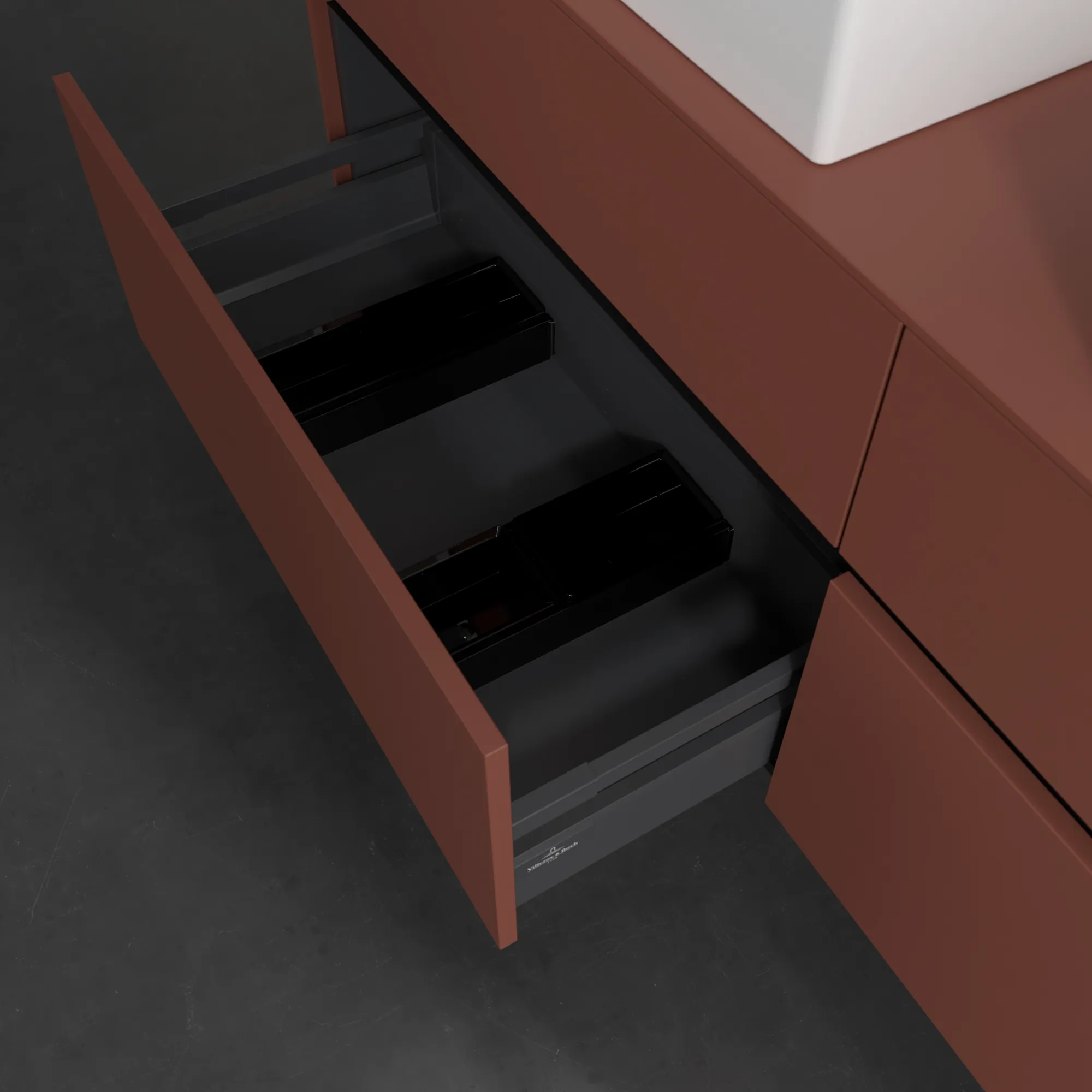 Villeroy & Boch Waschtischunterschrank „Collaro“ 1600 × 548 × 500 mm Wine Red, ohne Beleuchtung, für links und rechts Villeroy & Boch Waschtischunterschrank „Collaro“ 1600 × 548 × 500 mm Wine Red, ohne Beleuchtung, für links und rechts