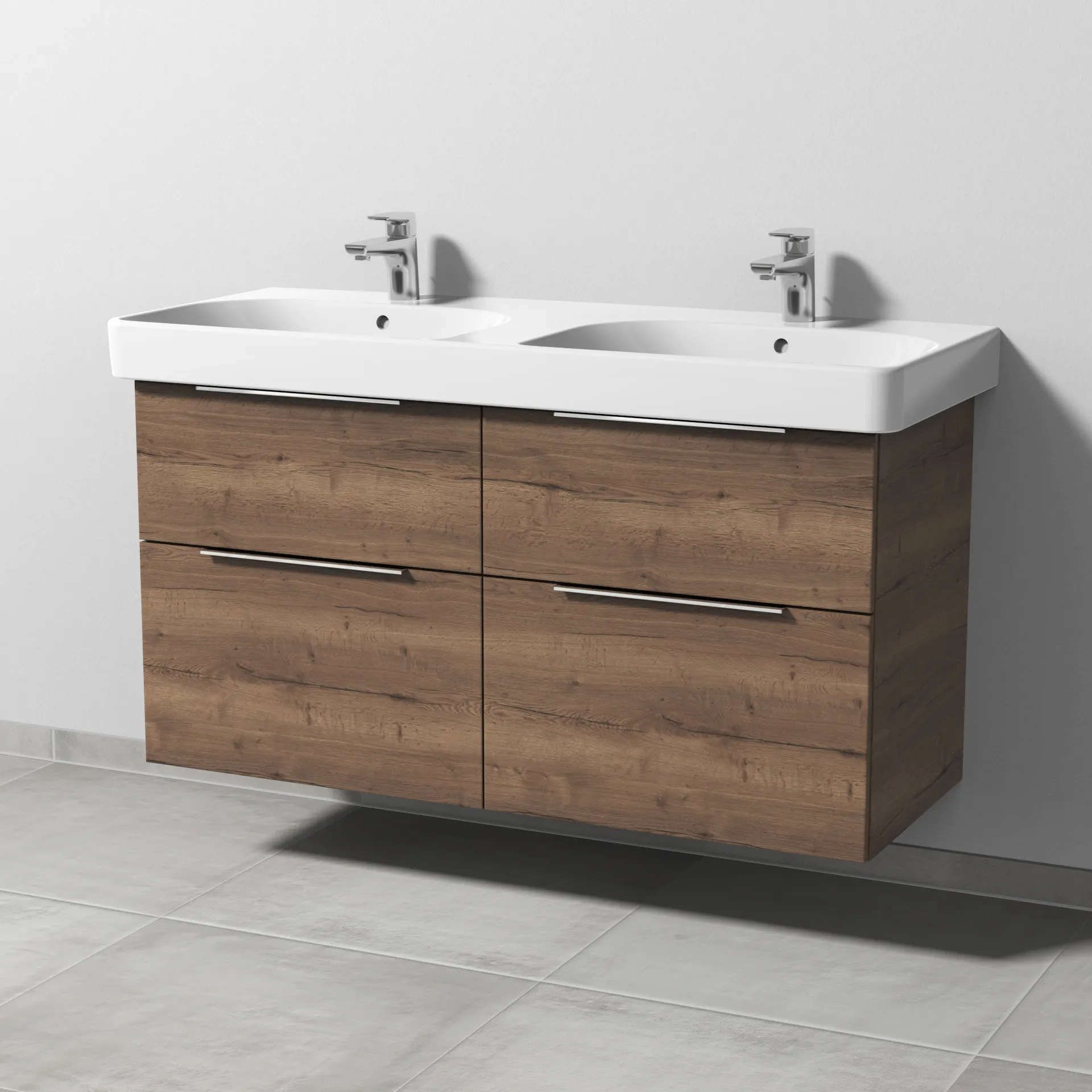 Sanipa Waschtischunterschrank „3way“ passend zu Keramik-Waschtische Smyle Square von Geberit 1130 × 593 × 442 mm in Eiche Tabak