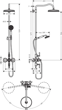 Showerpipe Axor Montreux chrom mit Thermostat und Hebelgriff