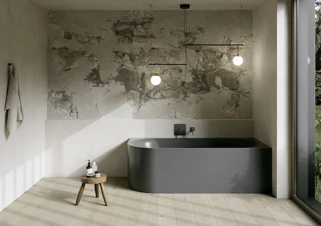 Bette BetteSilhouette Badewanne Eck Lux Oval V, 1850x850x450 mm, Raven, glasierter Titan-Stahl, 2-Sitzer, Schürzenwanne