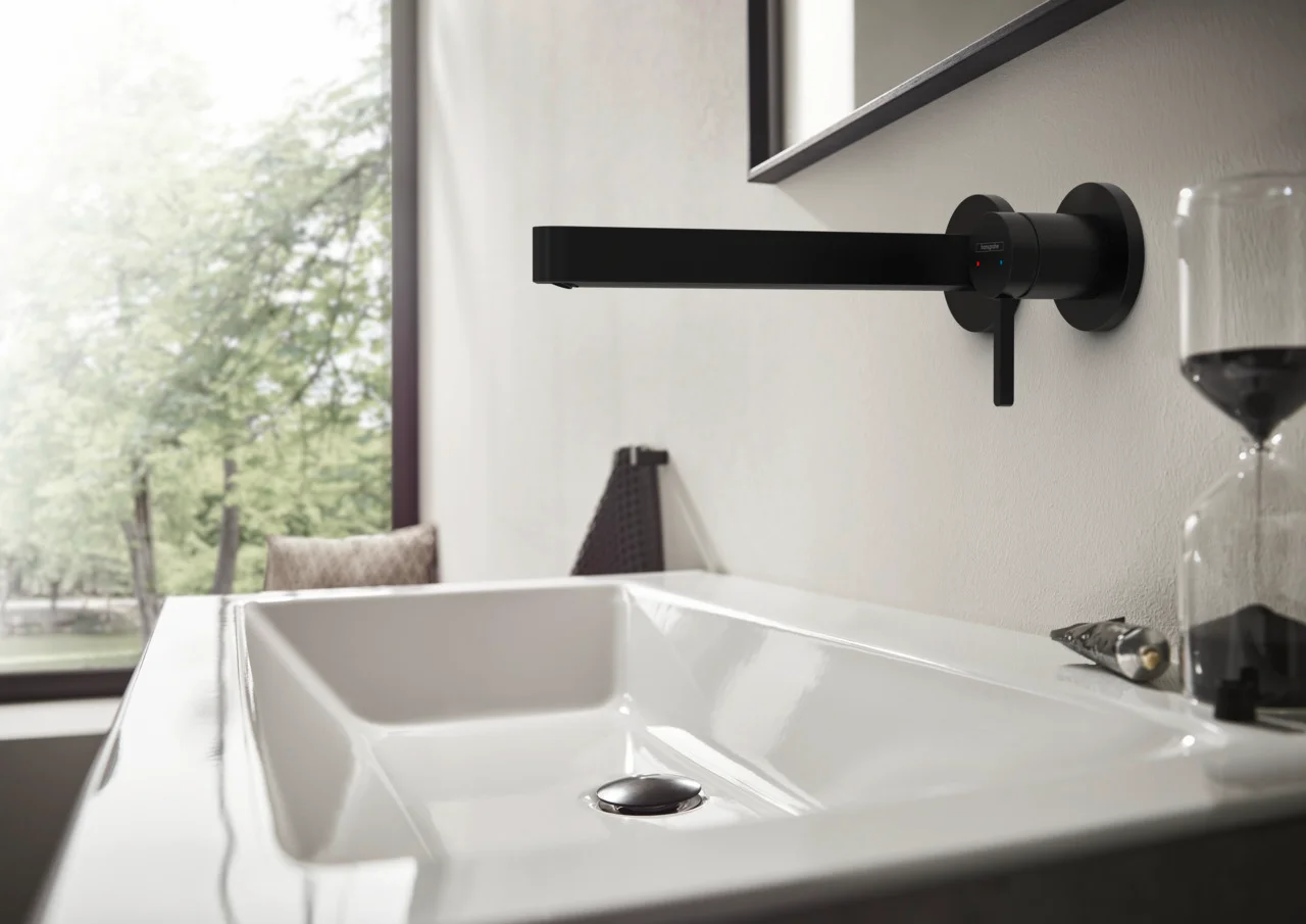 Hansgrohe Finoris Einhebel-Waschtischmischer Unterputz, mattschwarz, Ausladung 228 mm, Laminarstrahl, Keramikmischsystem