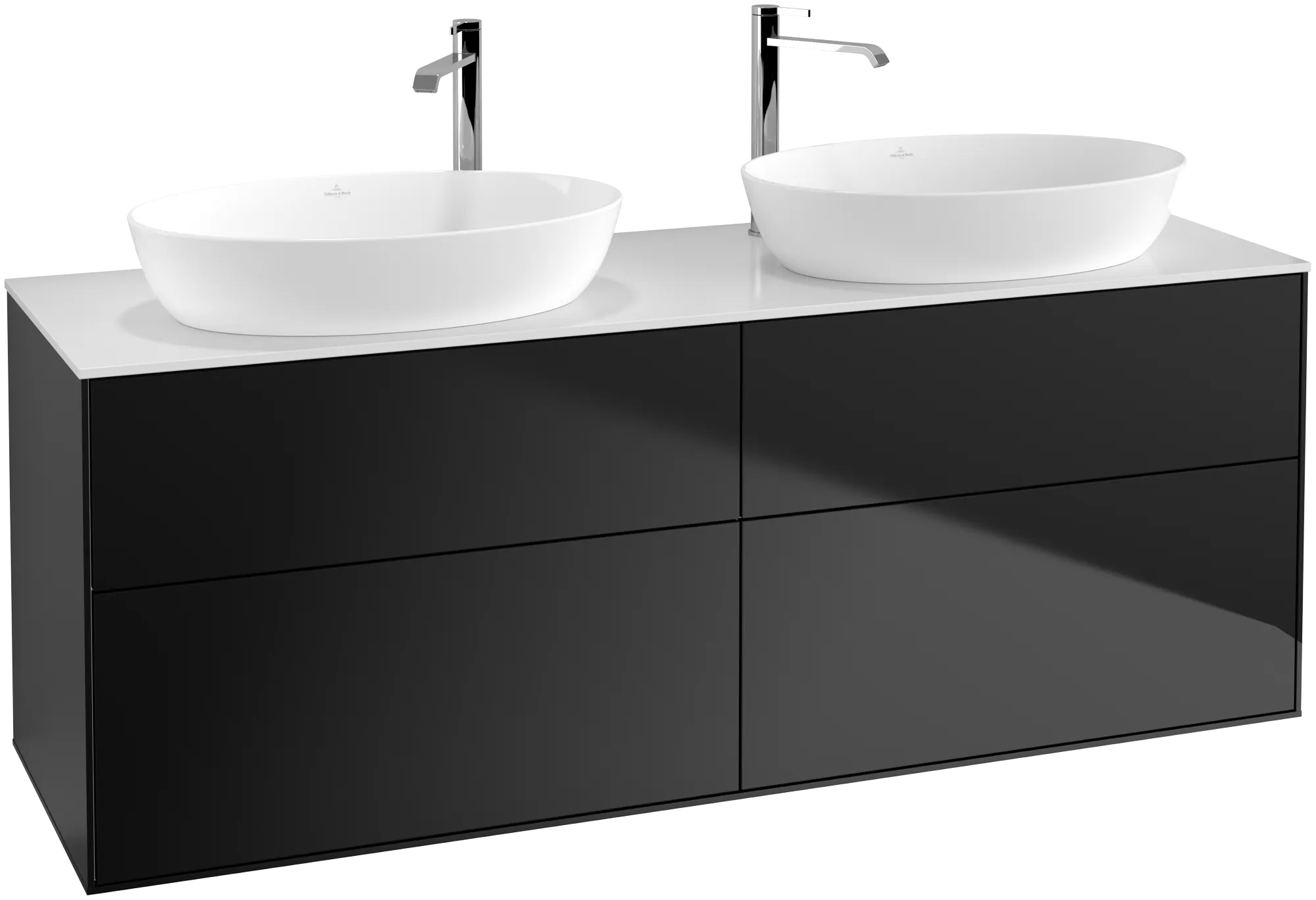 Villeroy & Boch Finion Waschbeckenunterschrank G96, 1600x603x501mm, Black Matt Lacquer / Glass White Matt