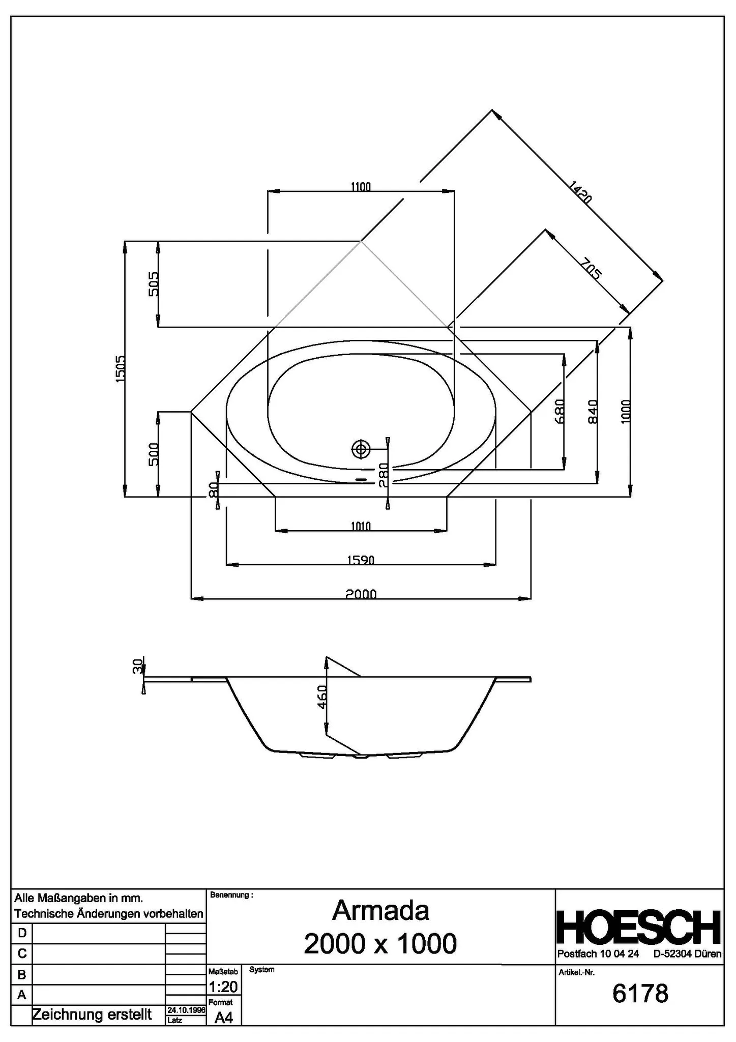 Hoesch Armada Badewanne 6-Eck 2000x1000 Weiß Hoesch Armada Badewanne 6-Eck 2000x1000 Weiß