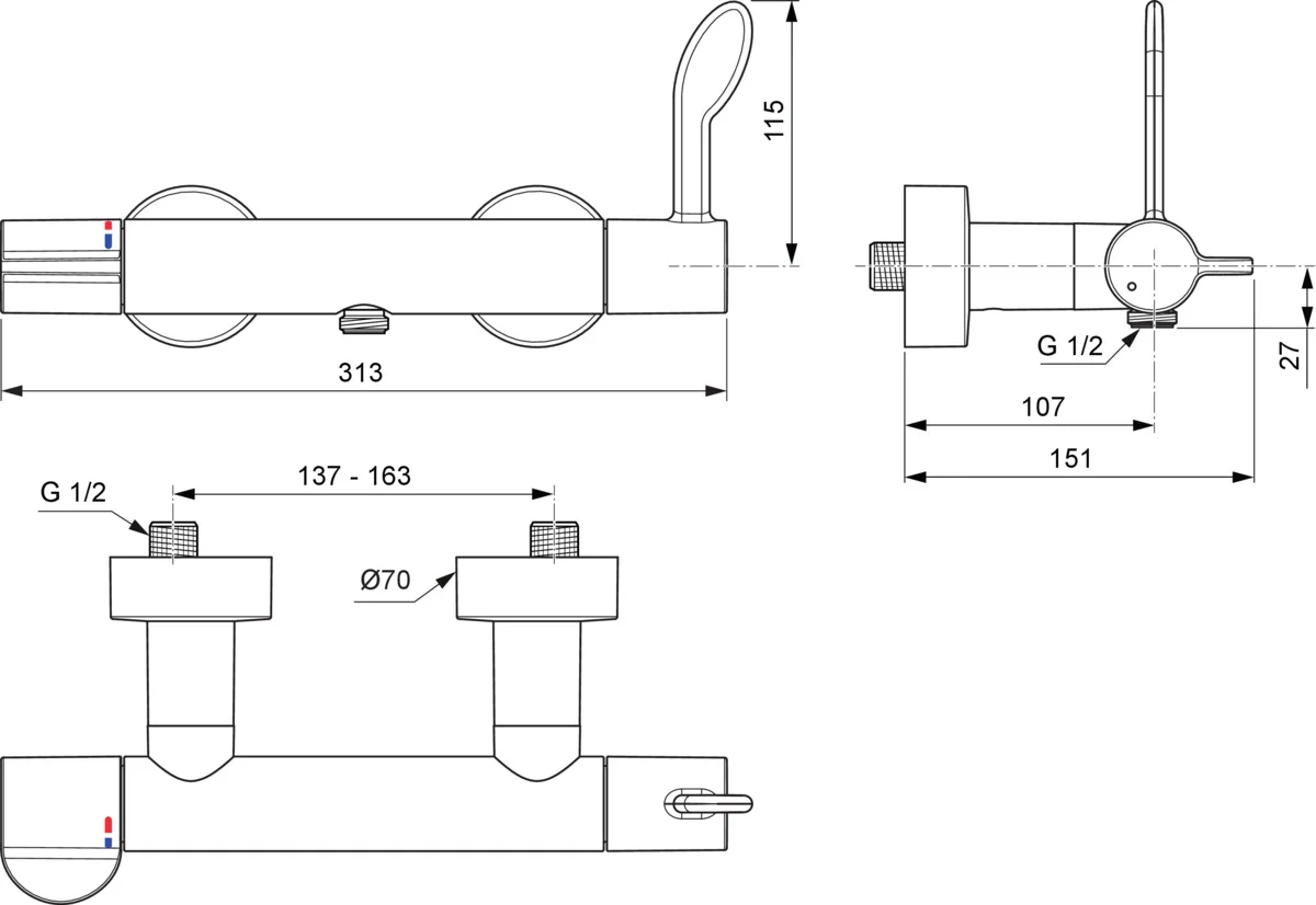 Ideal Standard Ceraplus Safe Brausethermostat, Klinikhebel Chrom, thermische Desinfektion und absperrbare S-Anschlüsse Ideal Standard Ceraplus Safe Brausethermostat, Klinikhebel Chrom, thermische Desinfektion und absperrbare S-Anschlüsse
