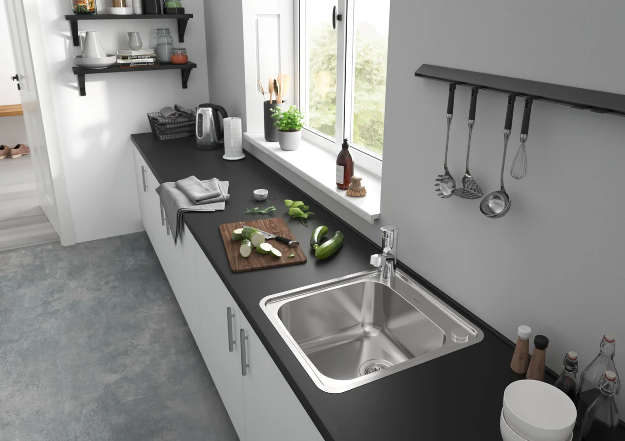 Hansgrohe Focus M42 Einhebel-Küchenmischer 150, Auszieharm, Chrom, Schwenkbereich 120°, Normalstrahl, Keramikmischsystem, max. Durchfluss 8 l/min, Auszugslänge bis 50 cm