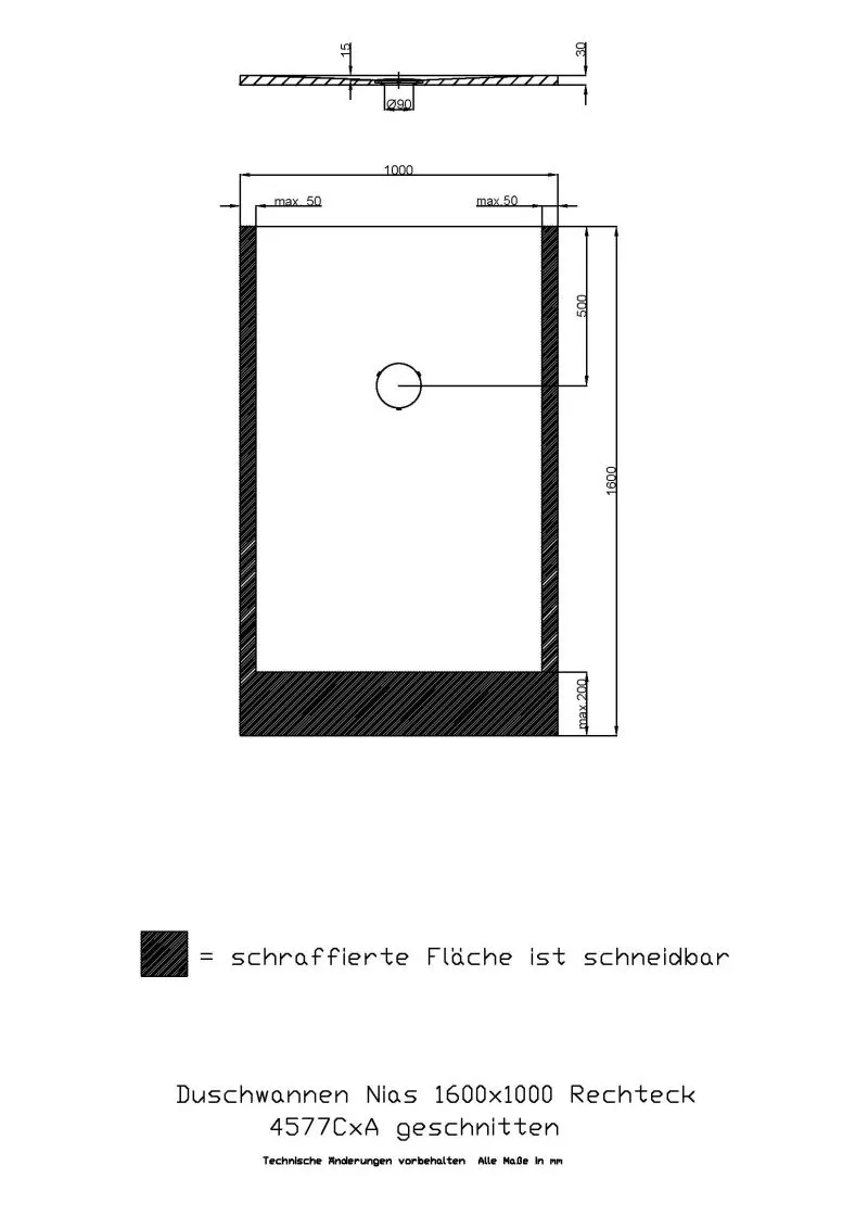 Hoesch Nias Duschwanne Mineralguss Solique, 1600x1000x35mm, Weiß