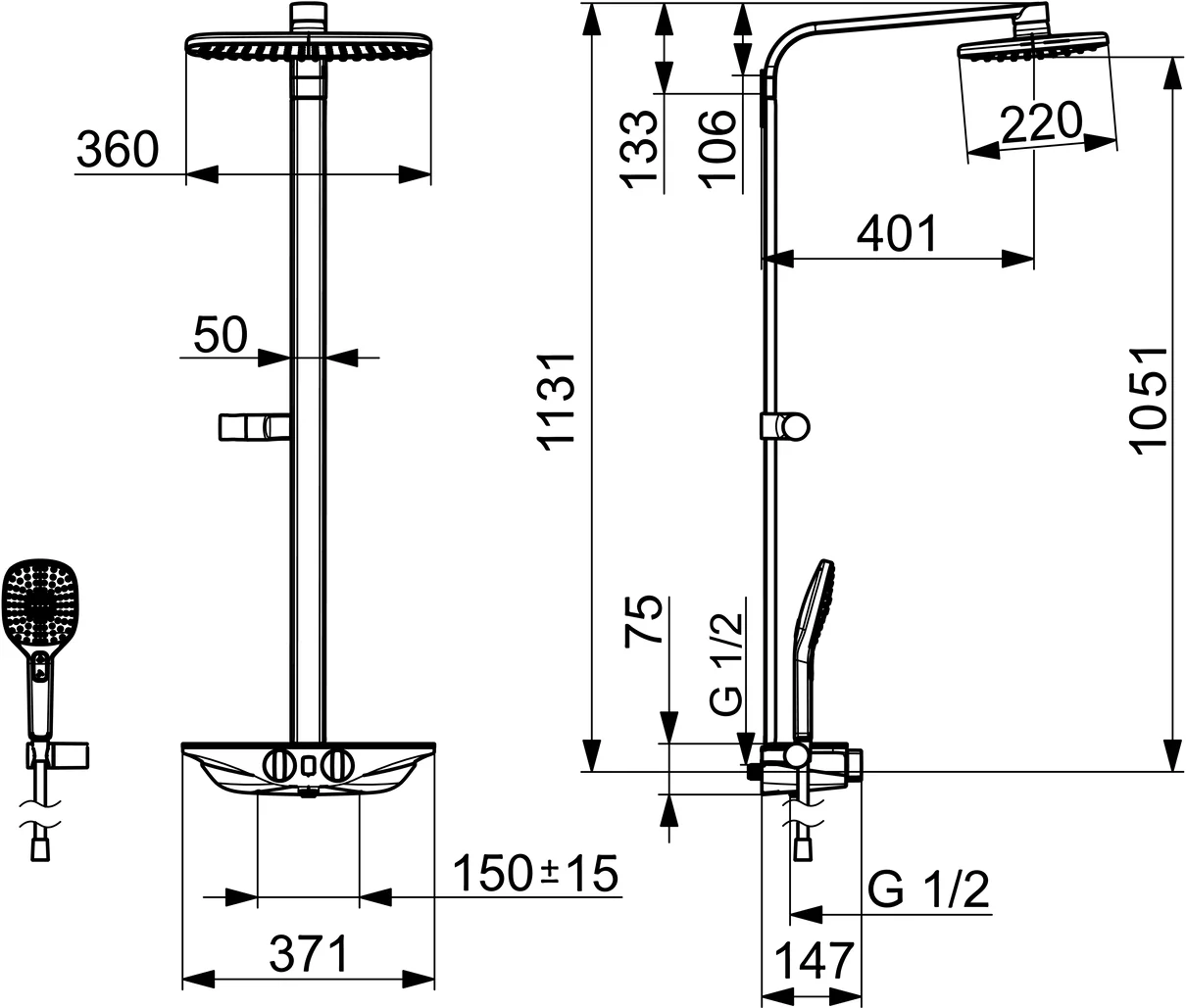Regenbrause-Duscharmatur HansaEMOTION Wellfit 5865 3-strahlig 6 V DN15 Regenbrause-Duscharmatur HansaEMOTION Wellfit 5865 3-strahlig 6 V DN15