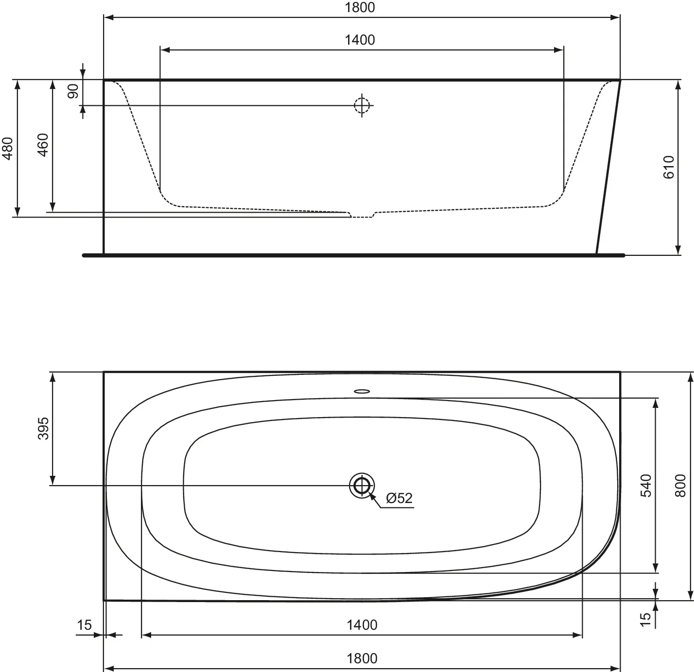 Ideal Standard Badewanne „Dea“ 80 × 180 cm in Weiß