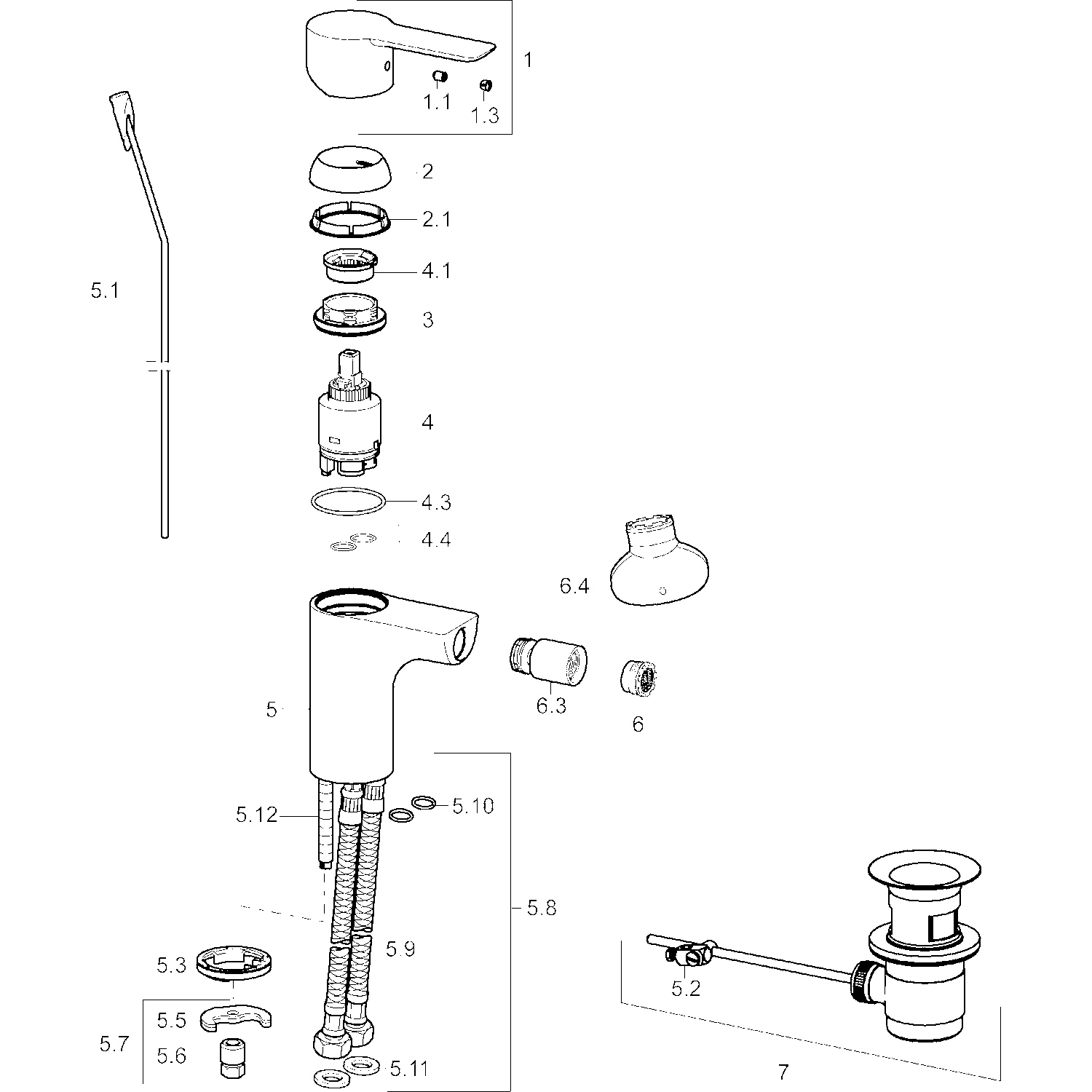 HA Einhebelmischer Bidetbatterie HANSALIGNA 0606 Zugstangenablaufgarnitur Ausladung 100 mm DN15 Chrom