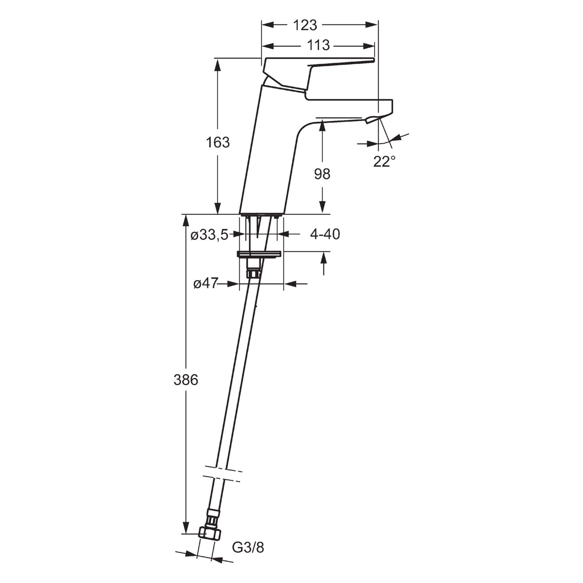 HA Einhebelmischer Waschtischbatterie HANSATWIST XL 0902 Ausladung 123 mm DN15 Chrom