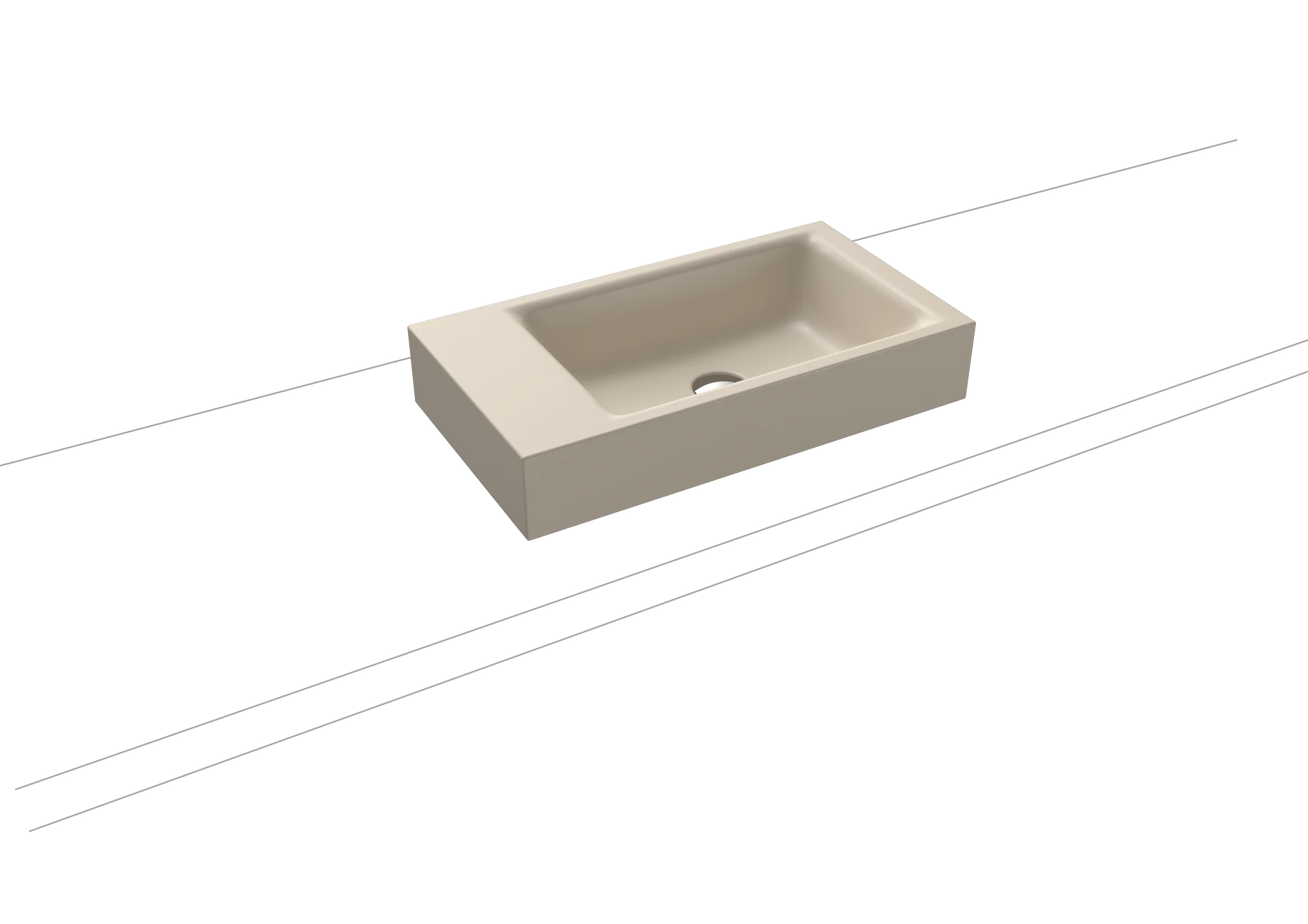 Kaldewei PURO Aufsatz-Handwaschtisch, warm beige, 550 x 300 mm, 100 mm Randhöhe, ohne Überlauf, Perl-Effekt, Antidröhn, wahlweise Hahnlochbank links