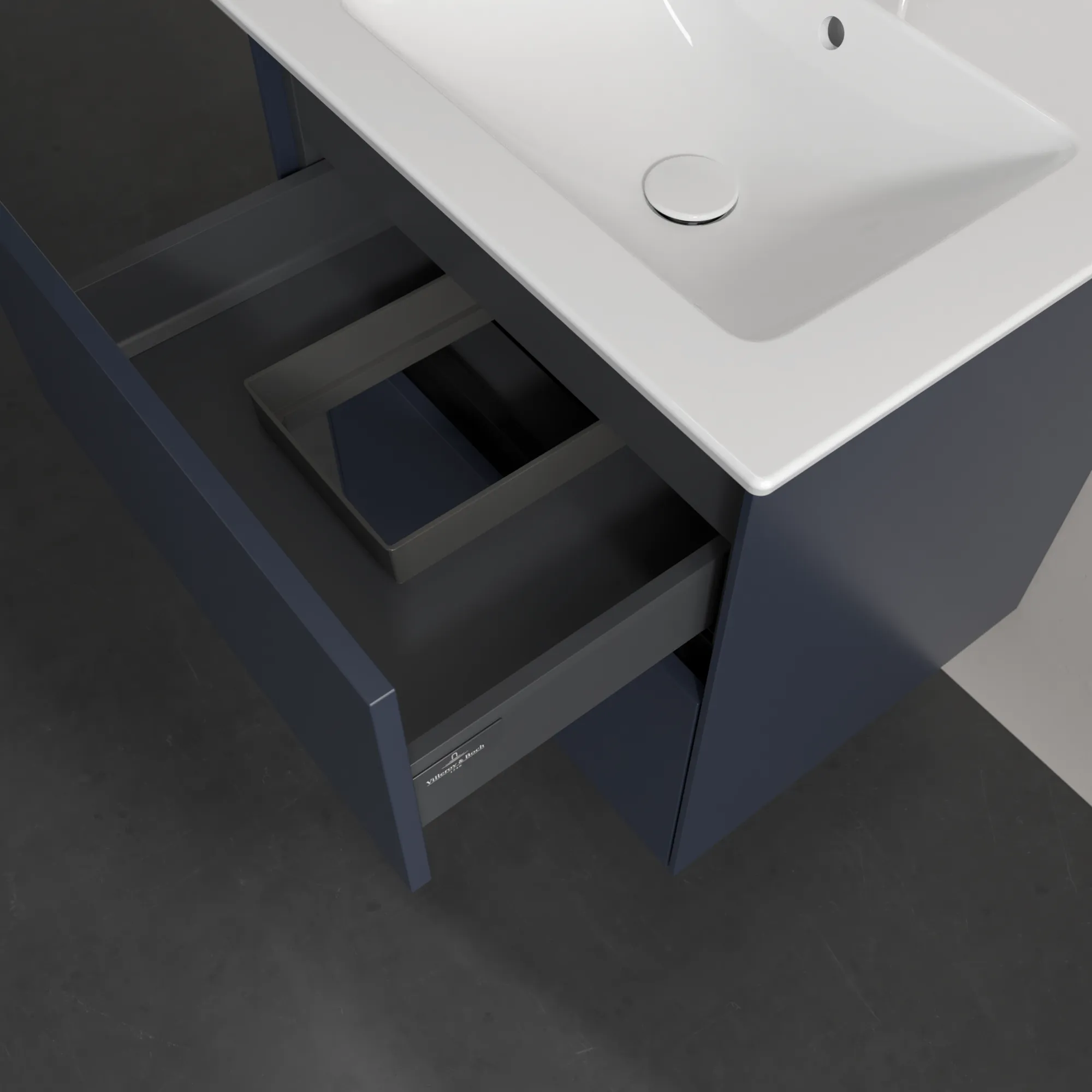 Villeroy & Boch Waschtischunterschrank „Collaro“ 561 × 610 × 480 mm Marine Blue, ohne Beleuchtung, für Becken mittig Villeroy & Boch Waschtischunterschrank „Collaro“ 561 × 610 × 480 mm Marine Blue, ohne Beleuchtung, für Becken mittig