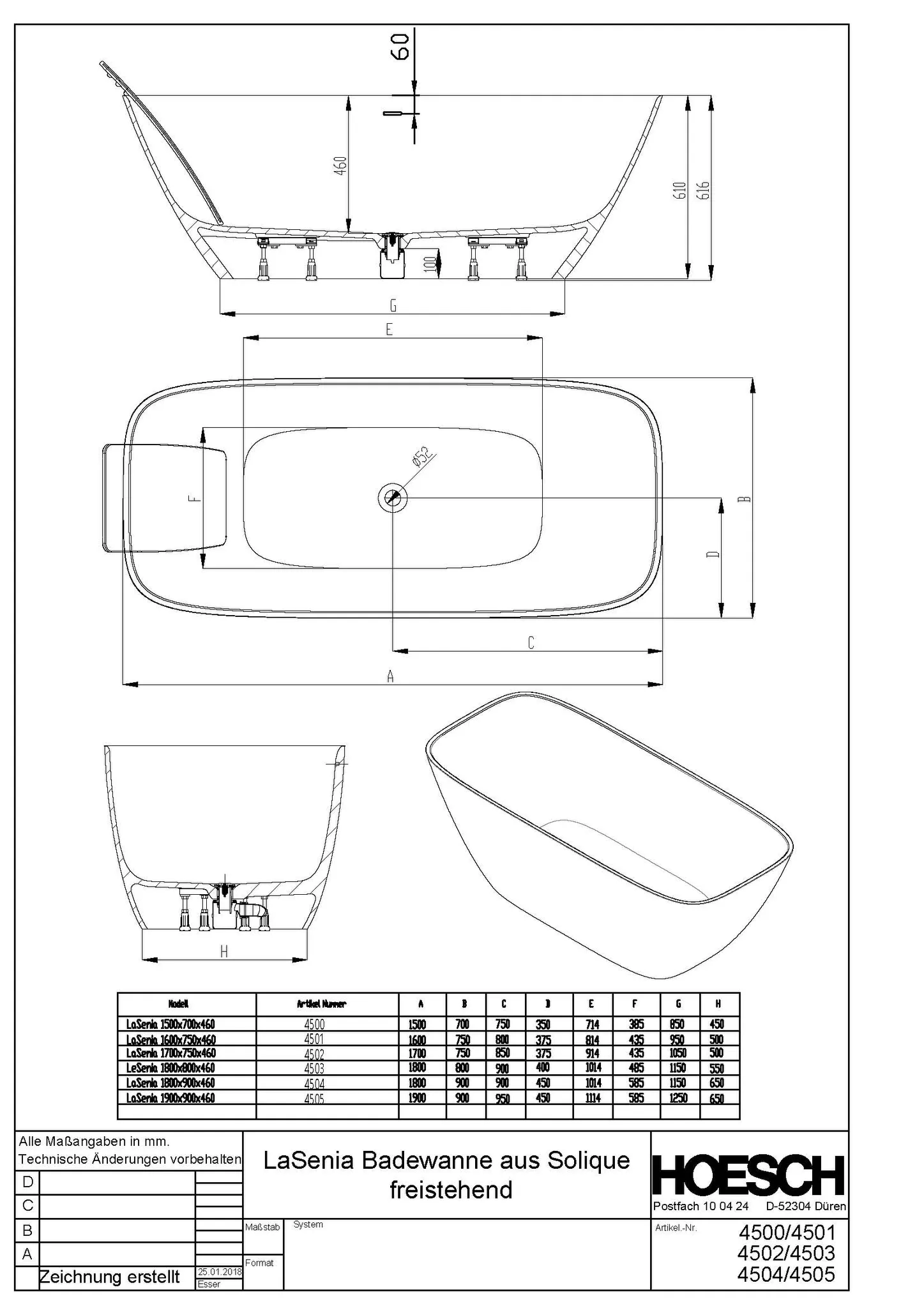 Hoesch Badewanne „Lasenia“ freistehend oval 190 × 90 cm in Weiß-Grau