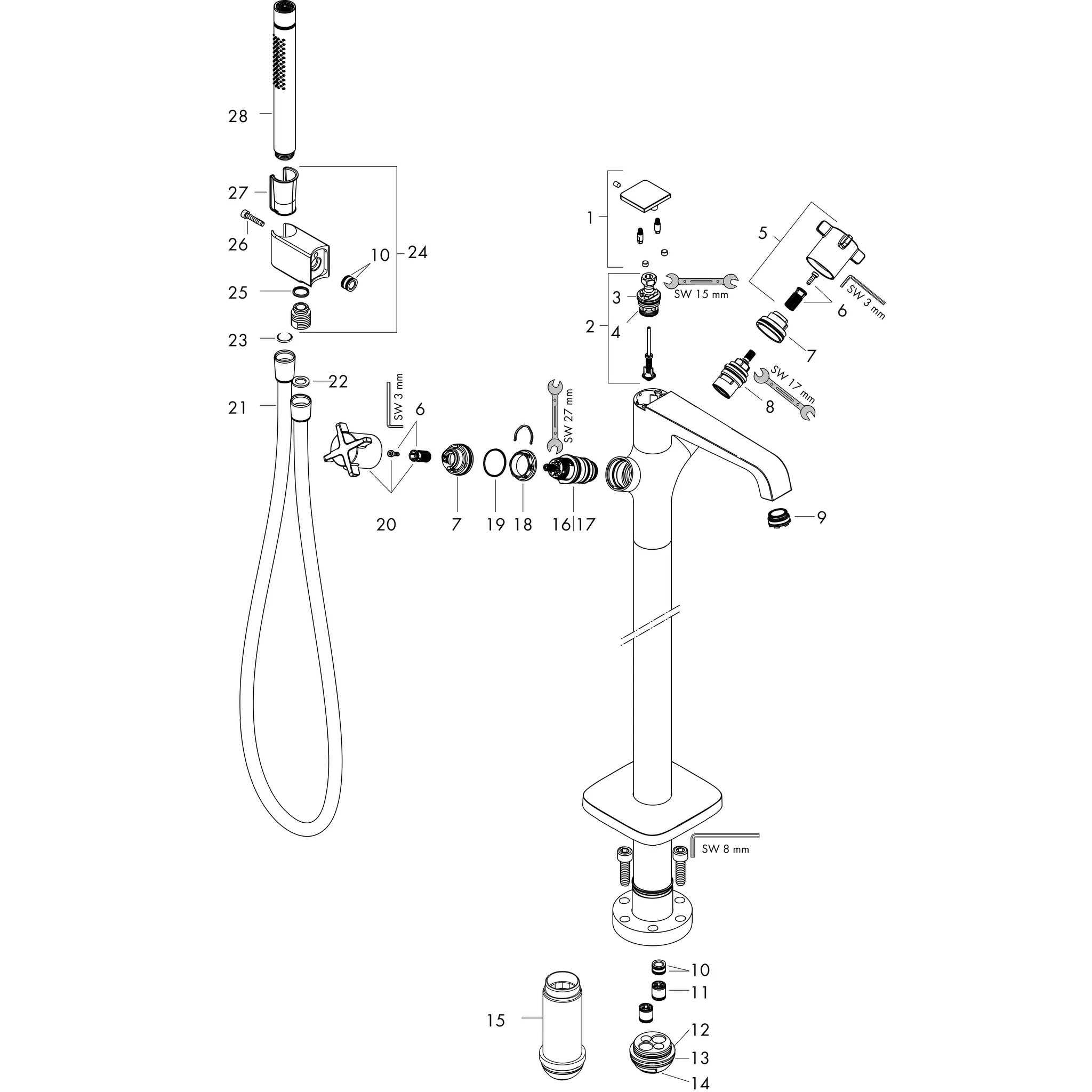 Hansgrohe AXOR Citterio E Wannenthermostat bodenstehend, Chrom Hansgrohe AXOR Citterio E Wannenthermostat bodenstehend, Chrom