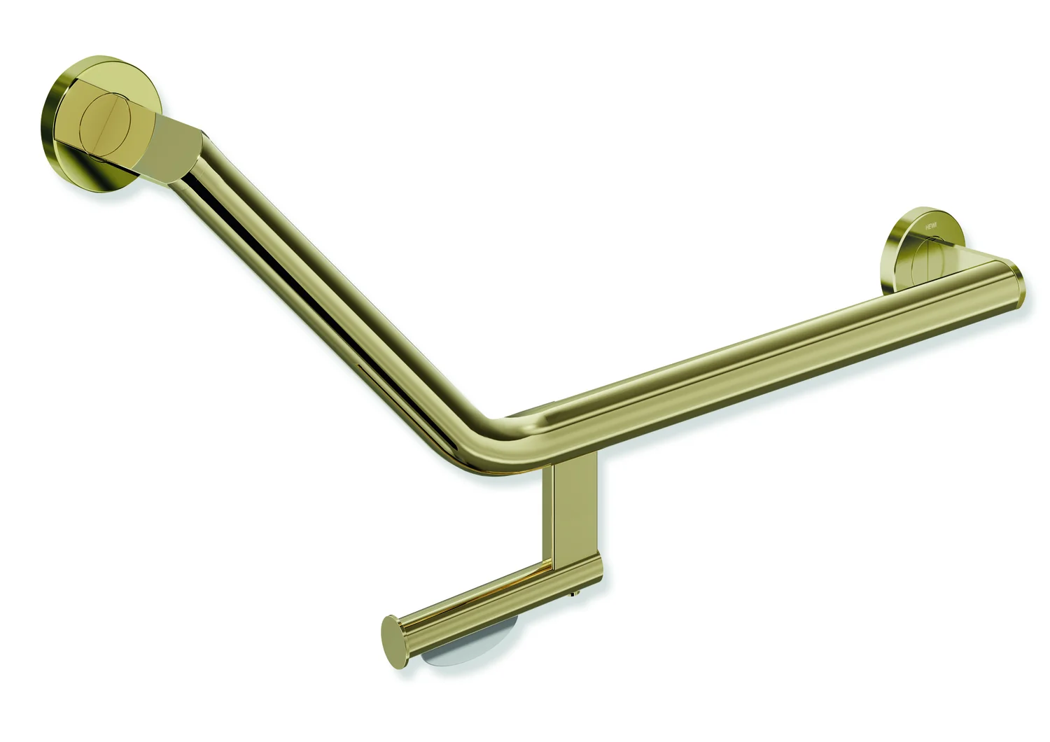 HEWI Winkelgriff mit Papierrollenhalter System 900, Edelstahl PVD, Achsmaße 620 mm und 283 mm, Winkel 135°, D: 32 mm, Ausführung rechts, HEWI Farbe CK